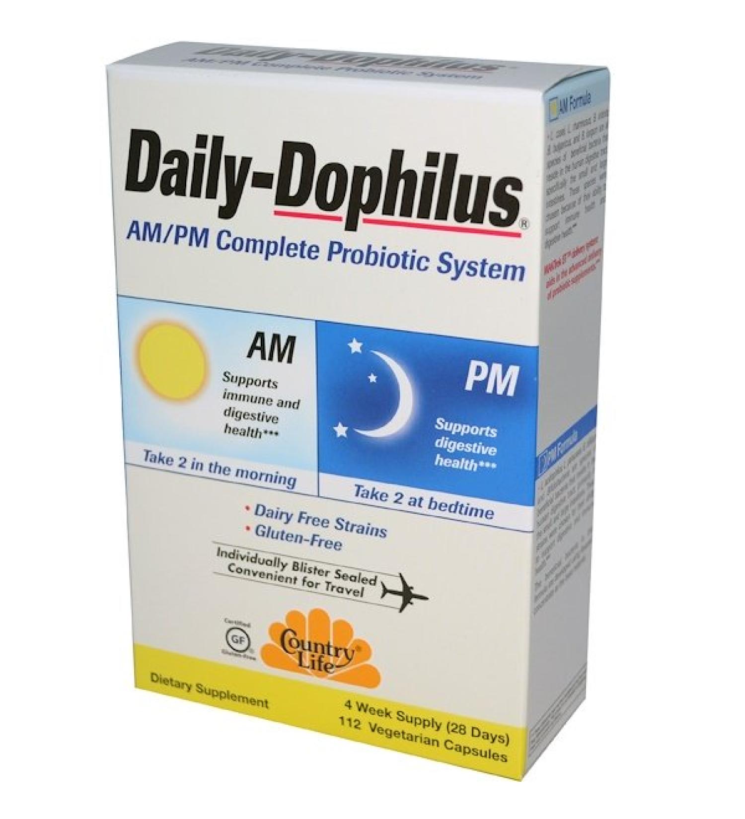 Country Life Daily-Dophilus AM/PM Complete Probiotic System 112 Vegetarian Capsules