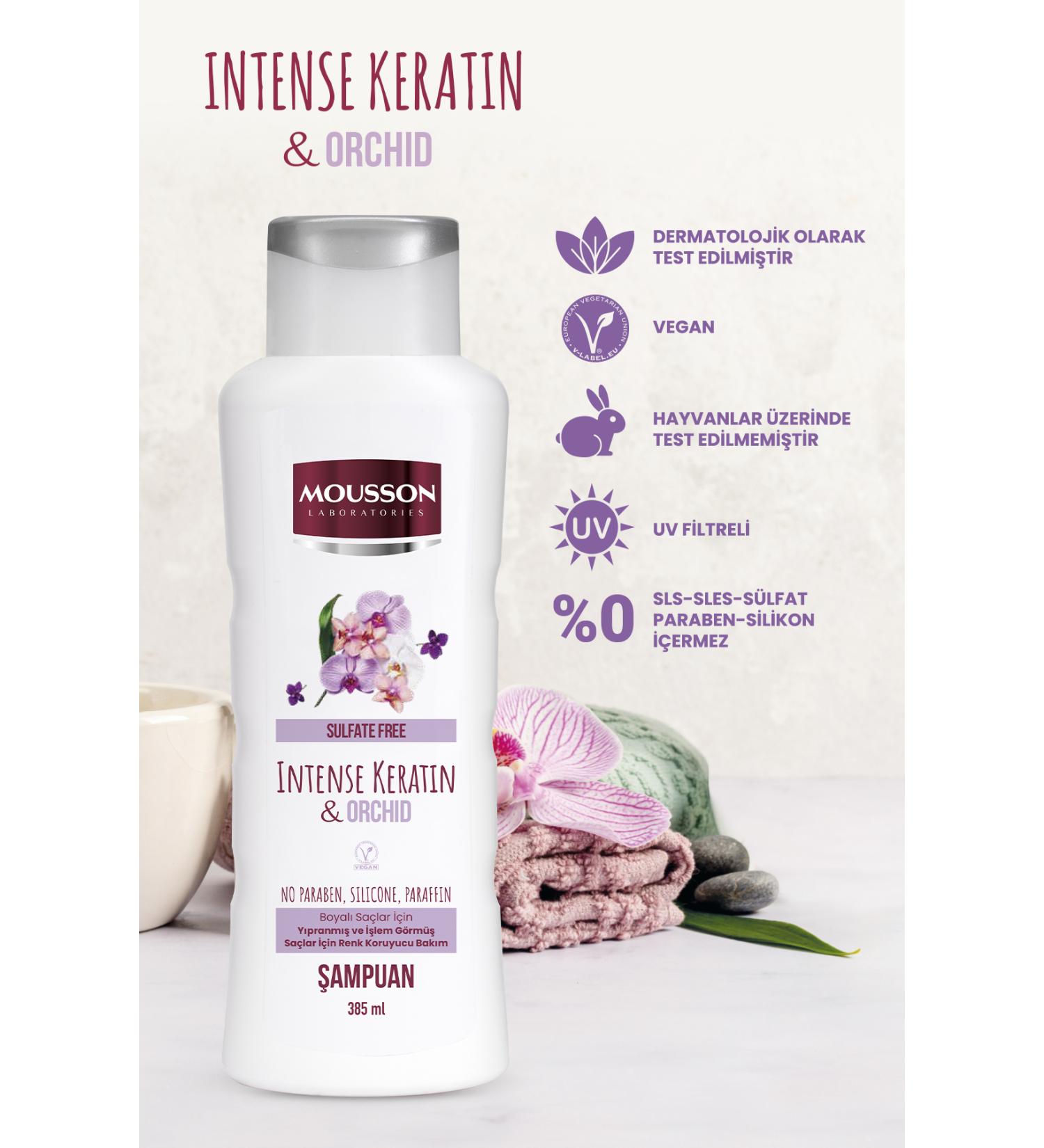 Mousson Intensive Keratin & Orchid Color Protecting and Damage Repairing Sulfate-Free Shampoo 385 ml - Buy Online on GoSupps.com
