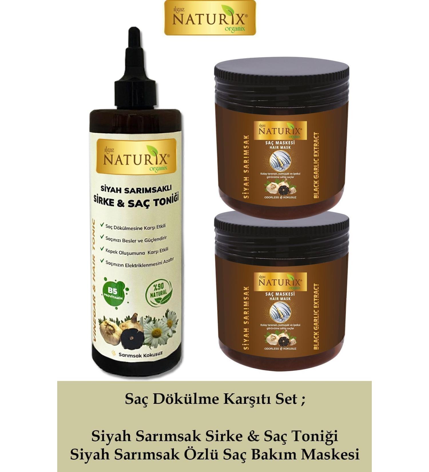 Naturix Black Garlic Vinegar & Hair Tonic Unscented + 2 Black Garlic Hair Masks Against Hair Loss
