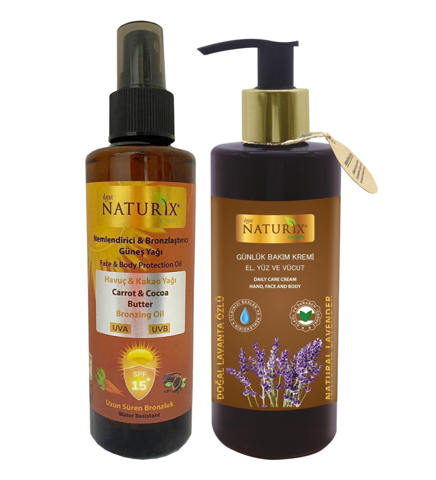 Naturix Cocoa & Carrot Oil Spf 15 Intensive Tanning Oil 200 Ml + Lavender Essence Hand Face Body Cream 250 Ml