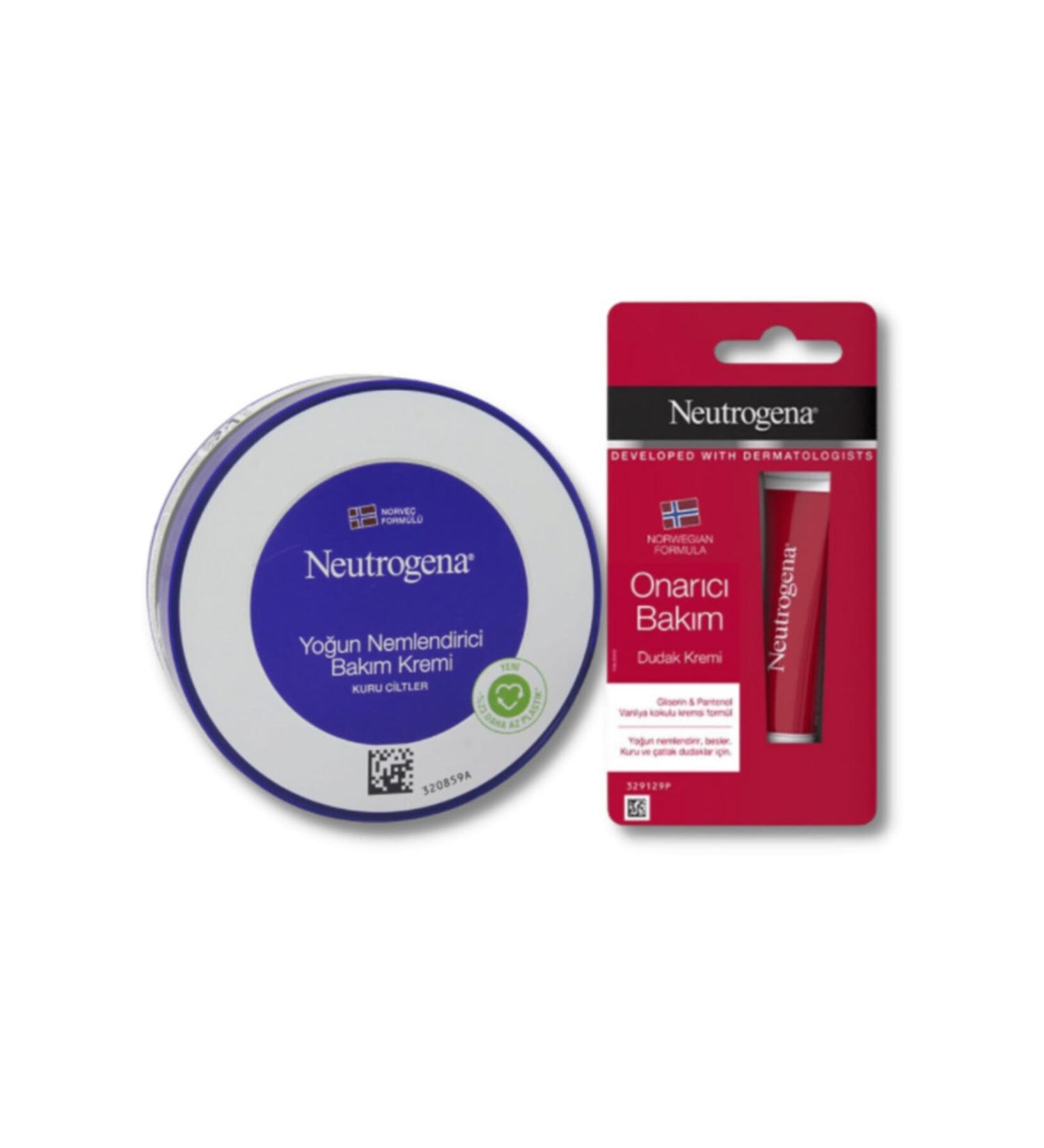 Neutrogena Norwegian Formula Intensive Moisturizing Care Cream + Repair Care Lip Moisturizer 15ml
