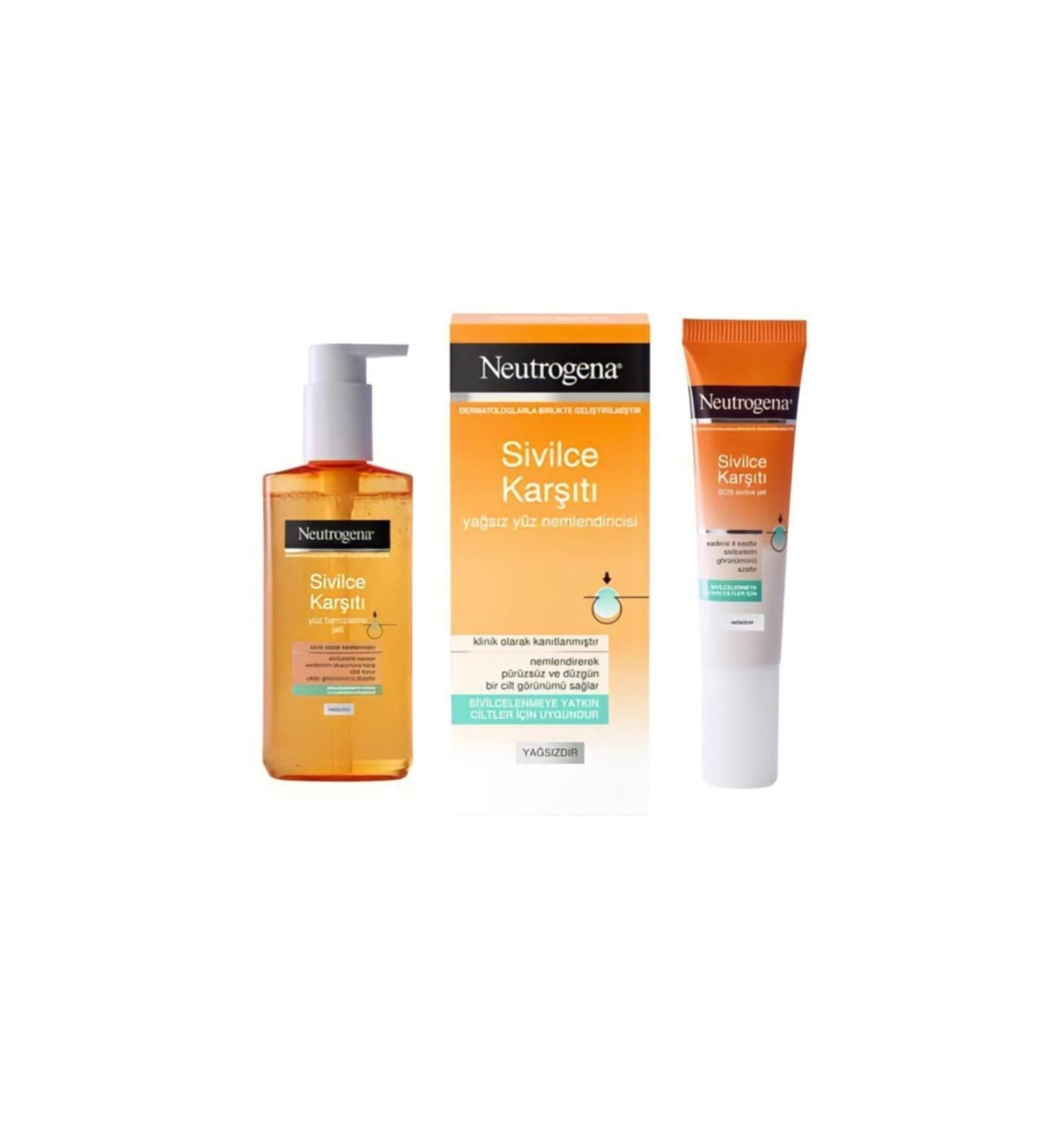 Neutrogena Anti-Acne Face Wash & Oil-Free Face Moisturizer & Sauce Acne Gel