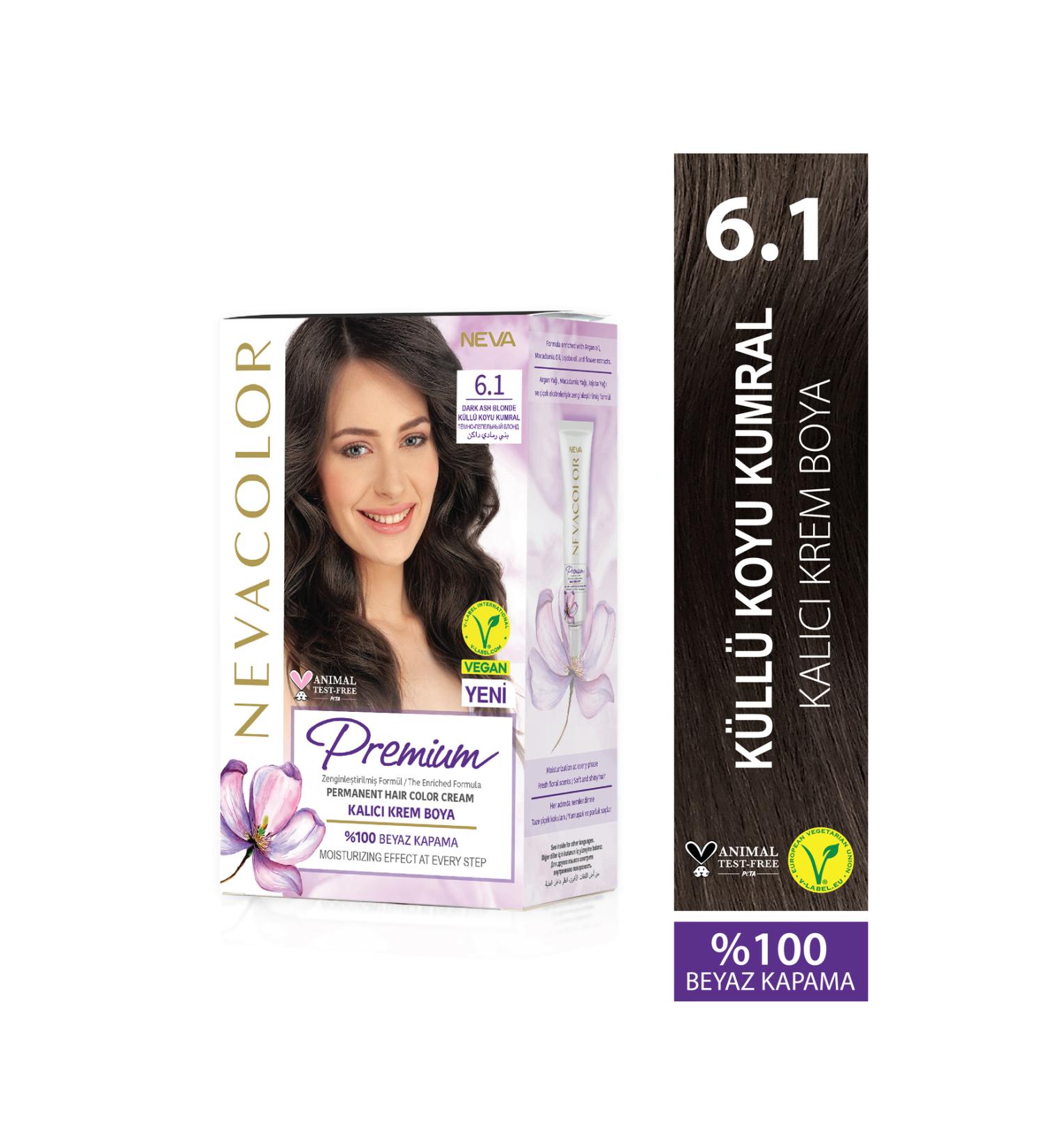 Nevacolor Premium 6.1 ASH DARK BROWN Permanent Cream Hair Dye Set