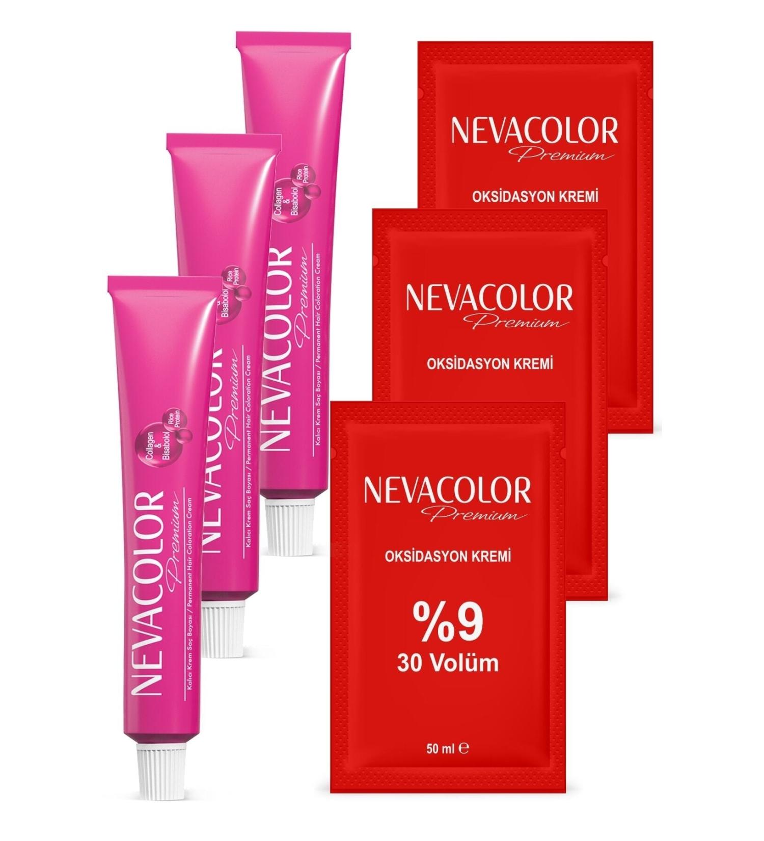 Nevacolor Premium Tube 9.01 Silver 2 Pieces + 0.01 Density Silver Gray 1 Piece + Oxidation Cream 30 Vol. 3 Pieces