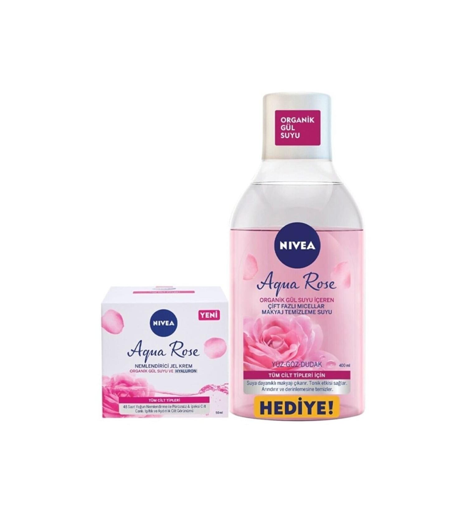 NIVEA Aqua Rose Moisturizing Gel Cream with Organic Rose Water 50 ml + Make-up Water 400 ml