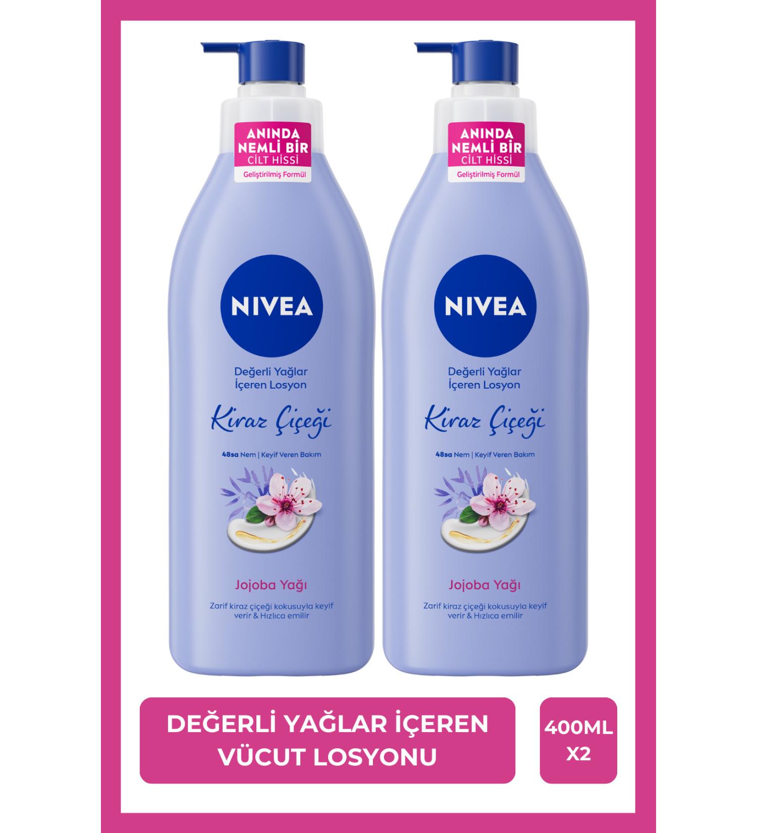 NIVEA Body Lotion Containing Valuable Oils 400ml Cherry Blossom Jojoba Oil BLK WW95