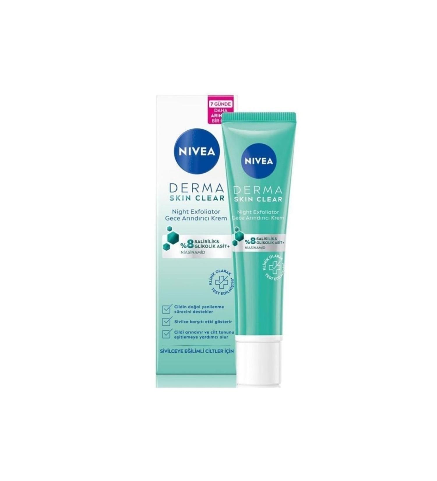 NIVEA Derma Skin Clear Night Exfoliator Night Purifying Cream 40ml Glycolic Acid and Salicylic Acid