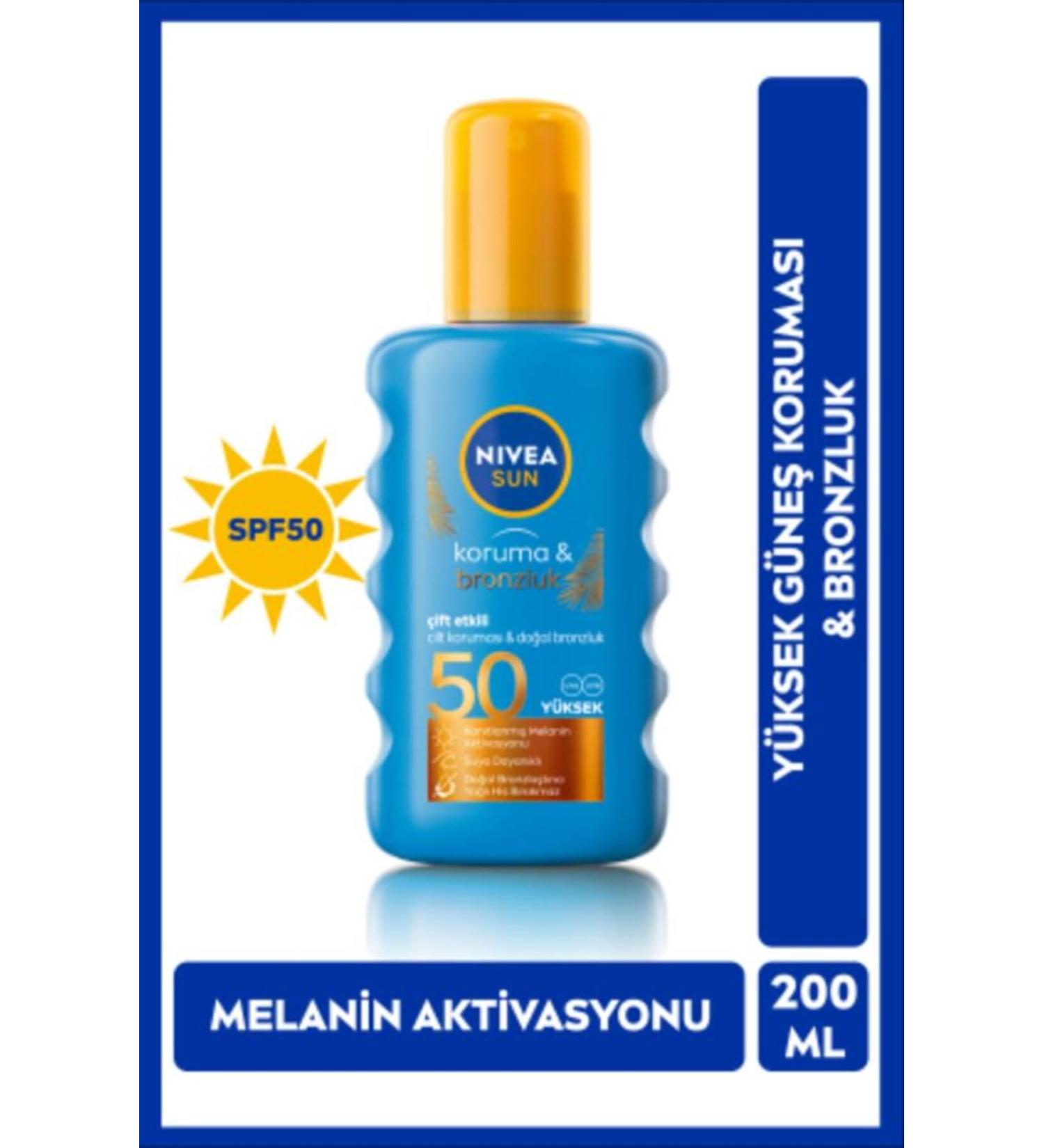 NIVEA SUN Double Effect High Protection and Bronze Sun Spray 200ml SPF50 Natural Bronze Water Resistant - Buy Online on GoSupps.com