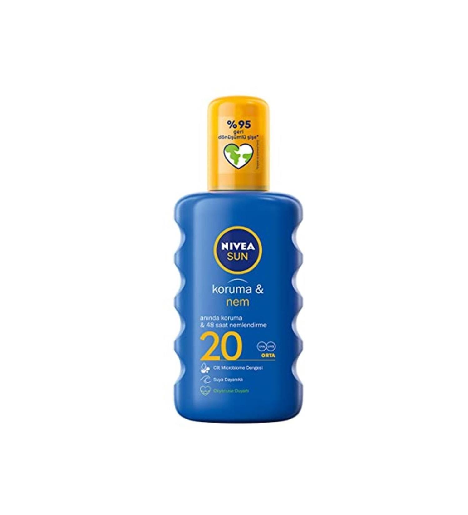 NIVEA Sun Spf 20 Protection & Moisture Sun Spray 200ml Water Resistant Moisturizing Sun Cream 48 Hour Moisture