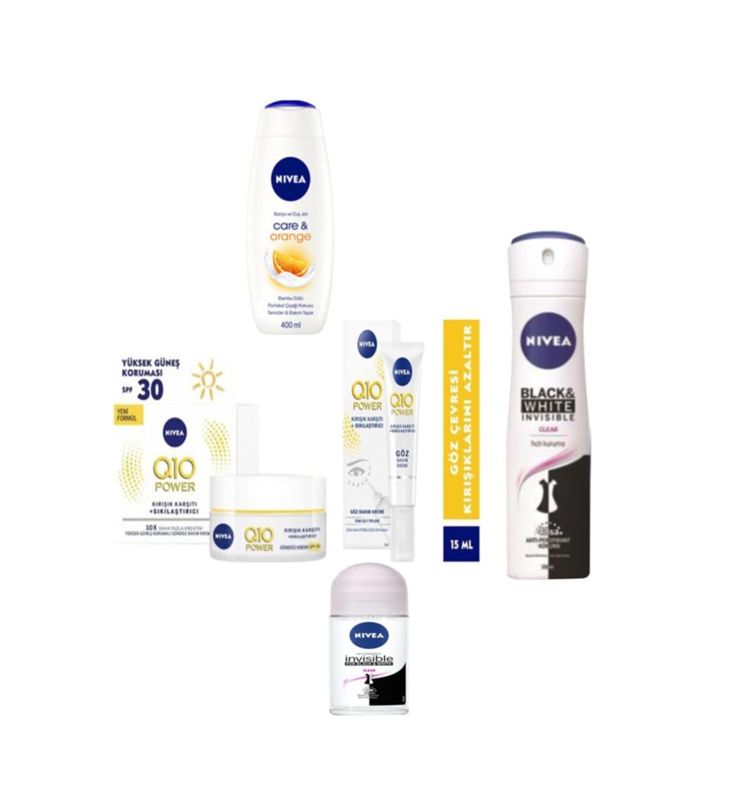 NIVEA Q10 Skin and Eye Care Cream & Women's Deodorant & Roll-on & Care Orange Shower Gel