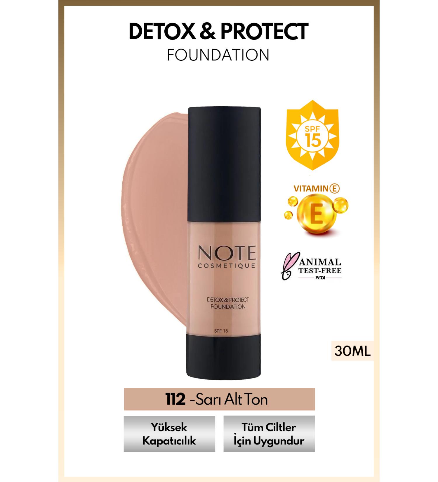 Note Cosmetics Detox & Protect Foundation Spf 15 Intensive Coverage Satin Finish Foundation - 112 Desert Beige - Buy Online on GoSupps.com