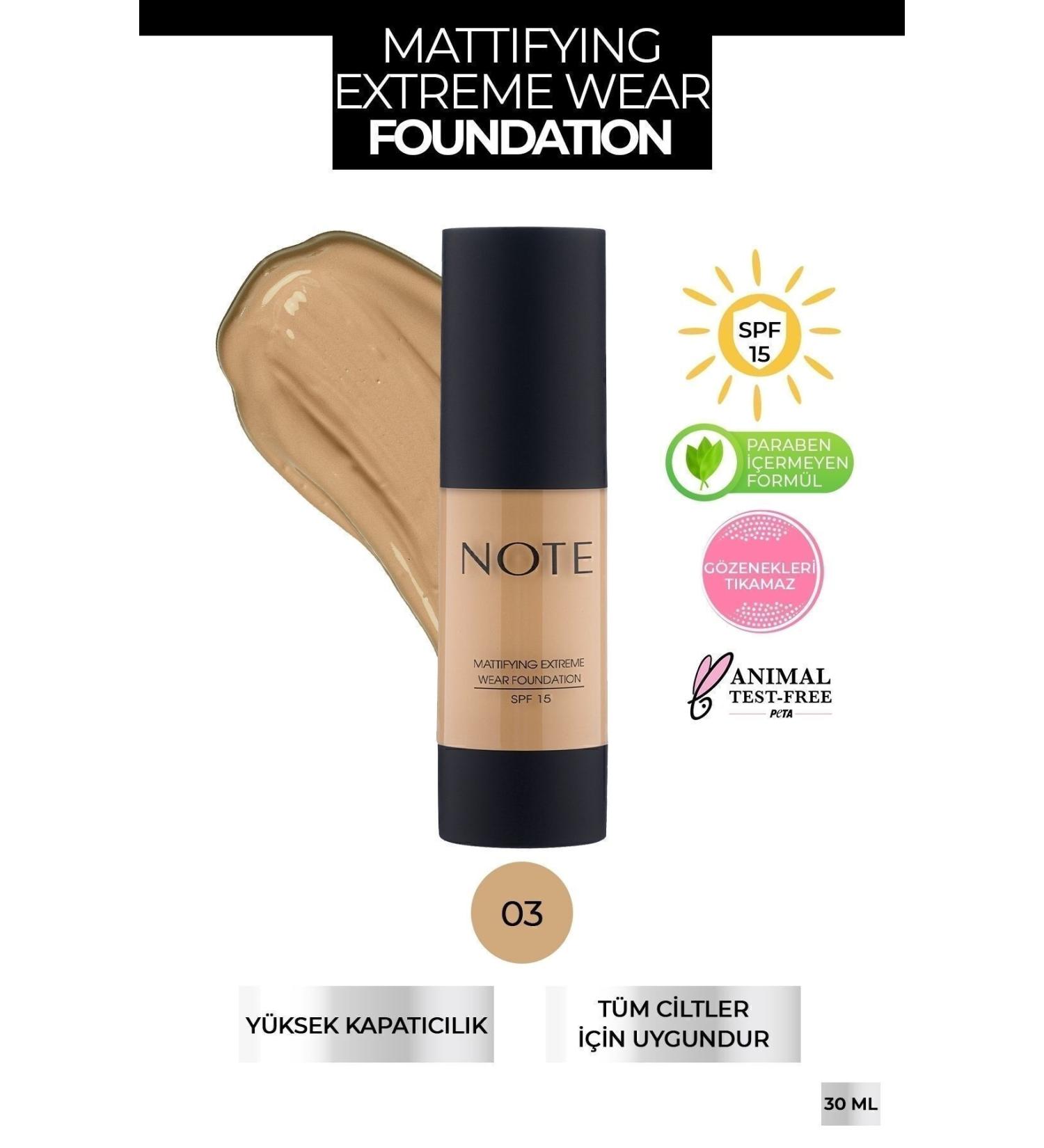 Note Cosmetics Mattifying Extreme Wear Spf 15 Intensive Coverage Matte Finish Foundation - 03 Medium Beige - Buy Online on GoSupps.com