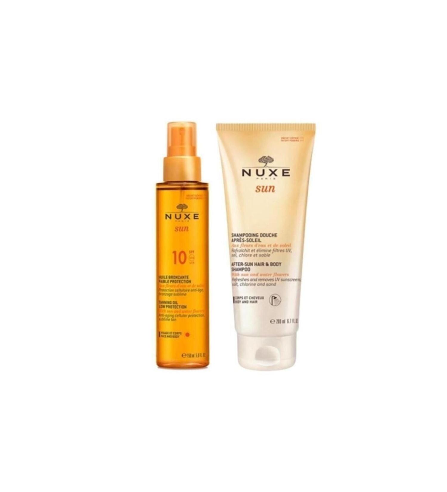 Nuxe Bronzing Face and Body Oil Spf10 150 Ml + After Sun Moisturizing Hair and Body Shampoo