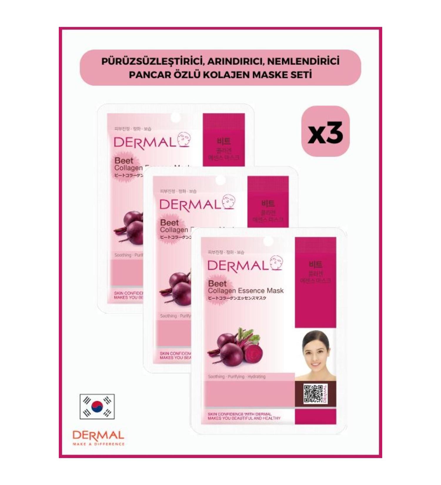 Dermal Smoothing Purifying Moisturizing Beetroot Extract Collagen Mask 23 Gr 3 Pieces - Buy Online on GoSupps.com