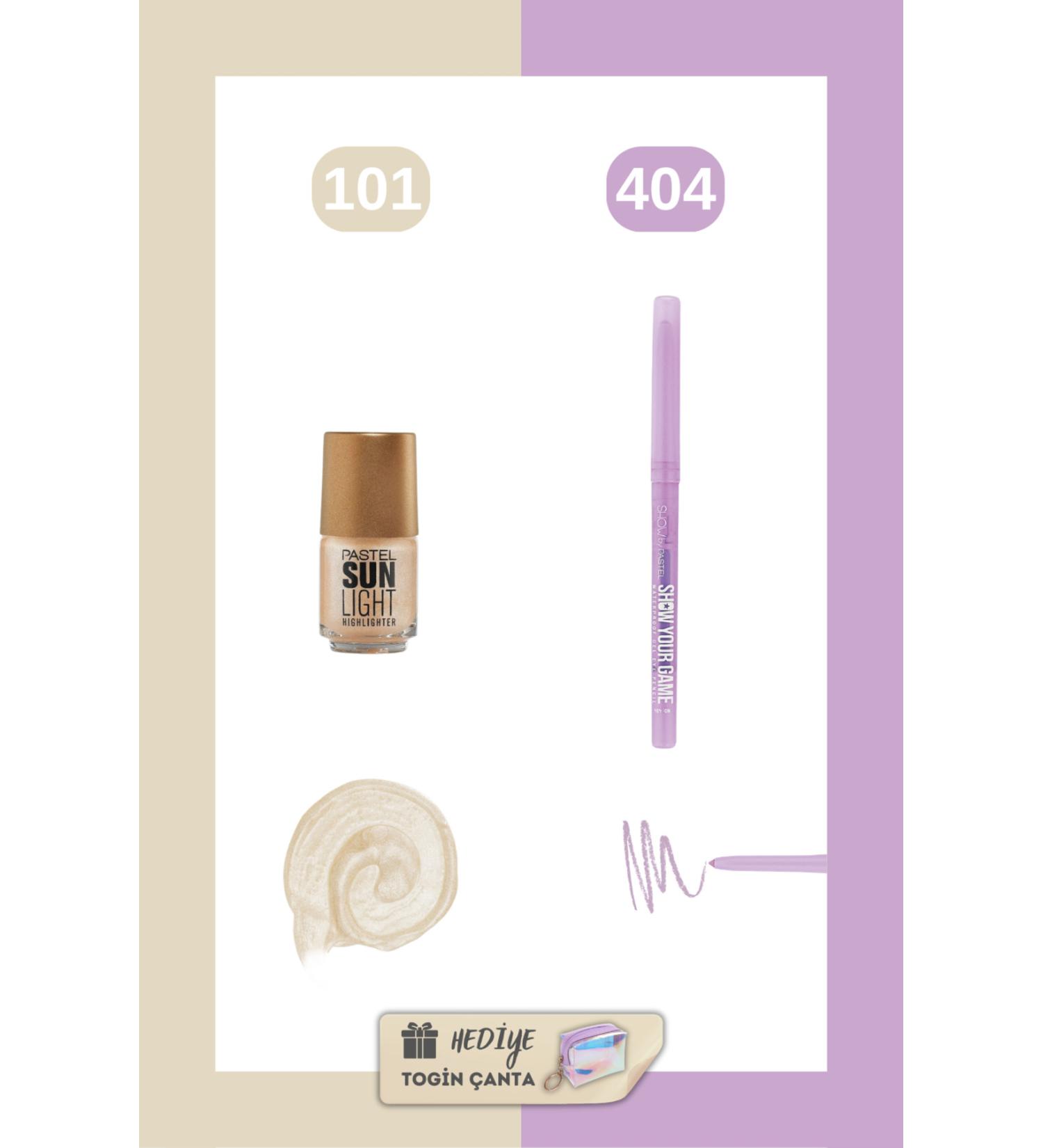 Pastel Mix Set - Liquid Highlighter 101 + Gel Eyeliner 404 + Togin Bag Gift