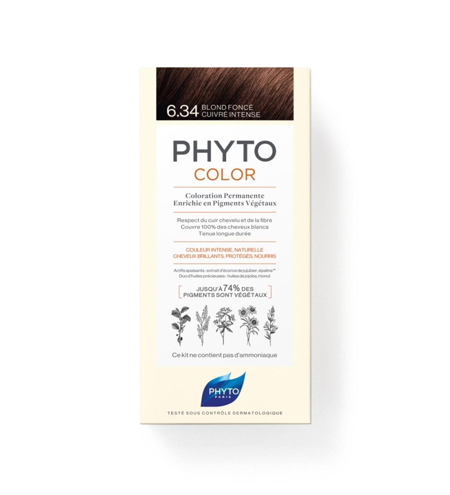 Phyto Phytocolor 6.34 Dark Blonde Dore Copper Ammonia-Free Permanent Herbal Hair Dye