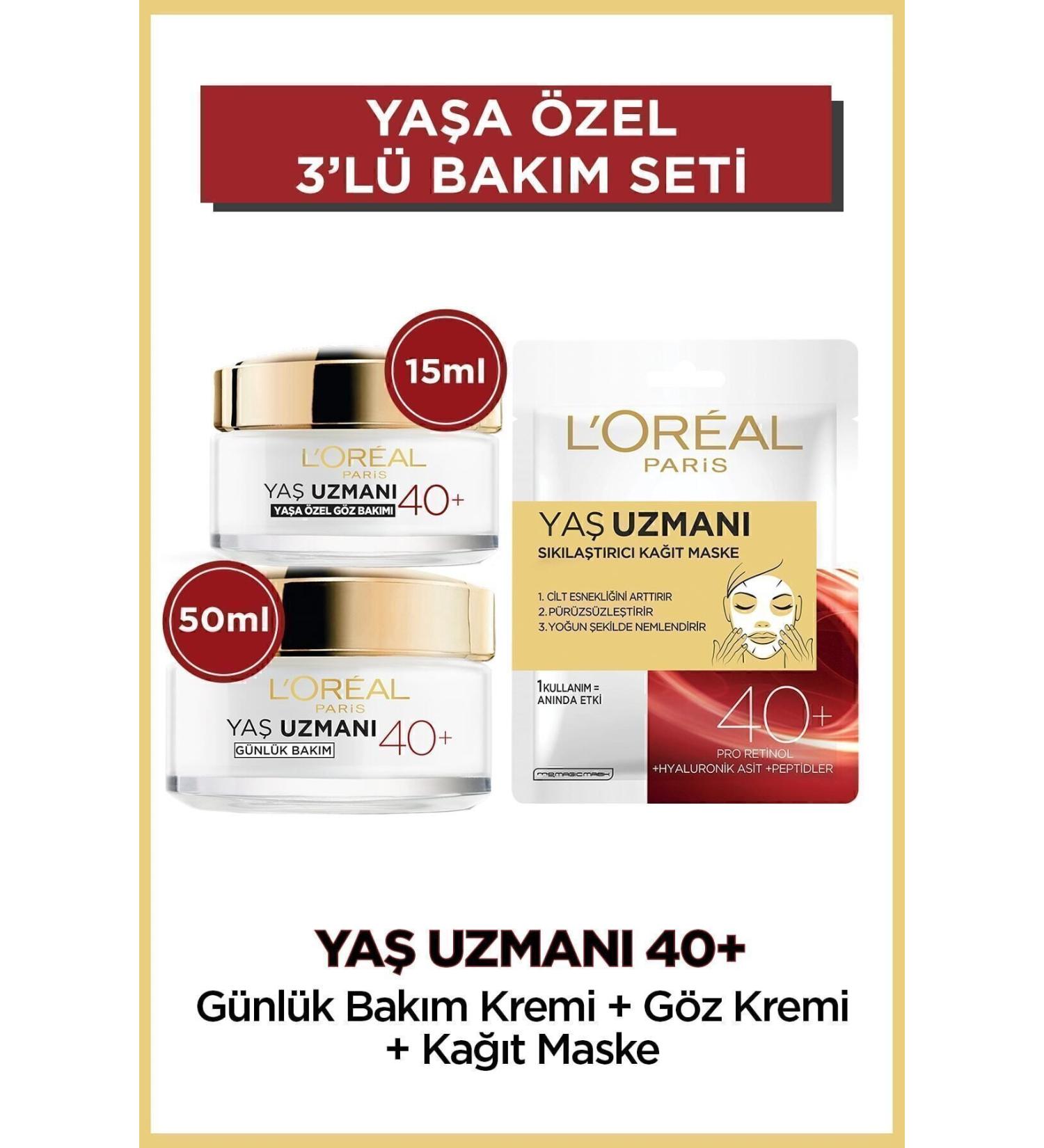 L'Oreal Paris Age Expert 40+ Anti-Wrinkle Firming Daily Cream Skin Care Set of 3 - Buy Online on GoSupps.com