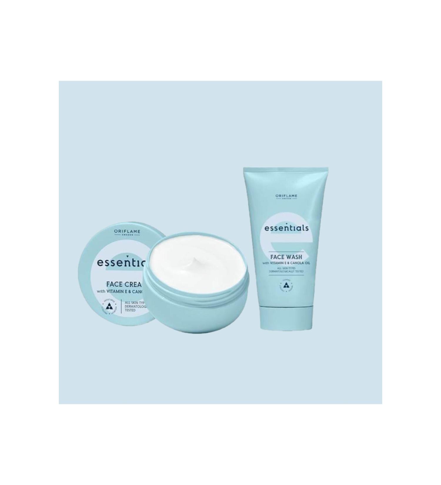 Oriflame Essentials Vitamin E Canola Oil Face Cream & Canola Oil Face Wash Gel - Buy Online on GoSupps.com