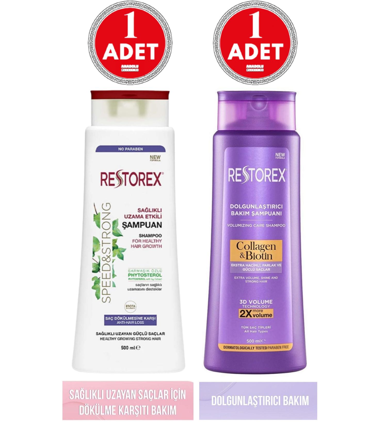 Restorex Shampoo Collagen&biotin Plumping 500ml 1 Piece + Anti-Hair Loss 500ml 1 Piece - Buy Online on GoSupps.com