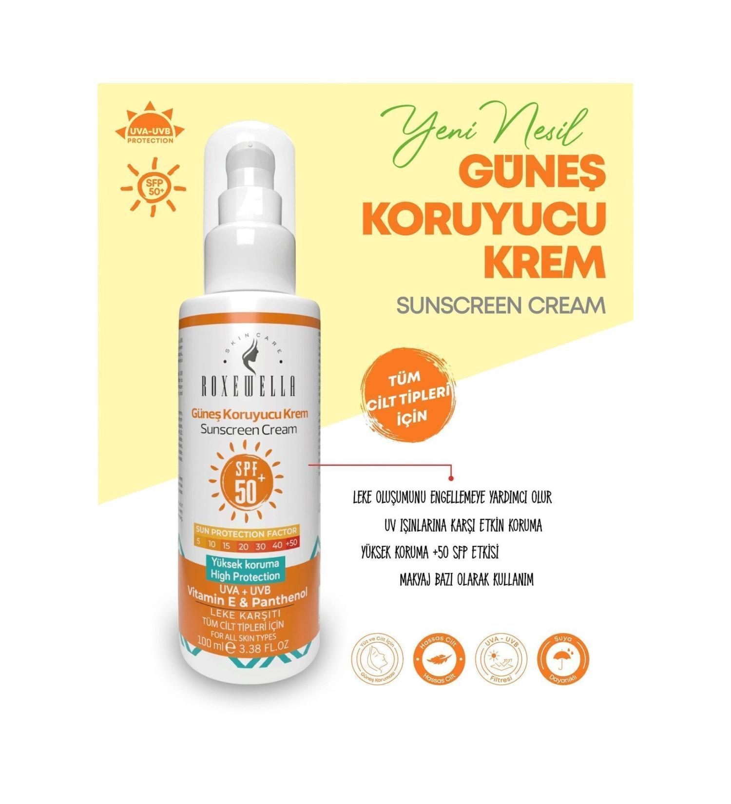 ROXEWELLA Sun Cream 100 ml All Skin Types / Anti-Stain 50 Spf High Protection / Water Based - Buy Online on GoSupps.com