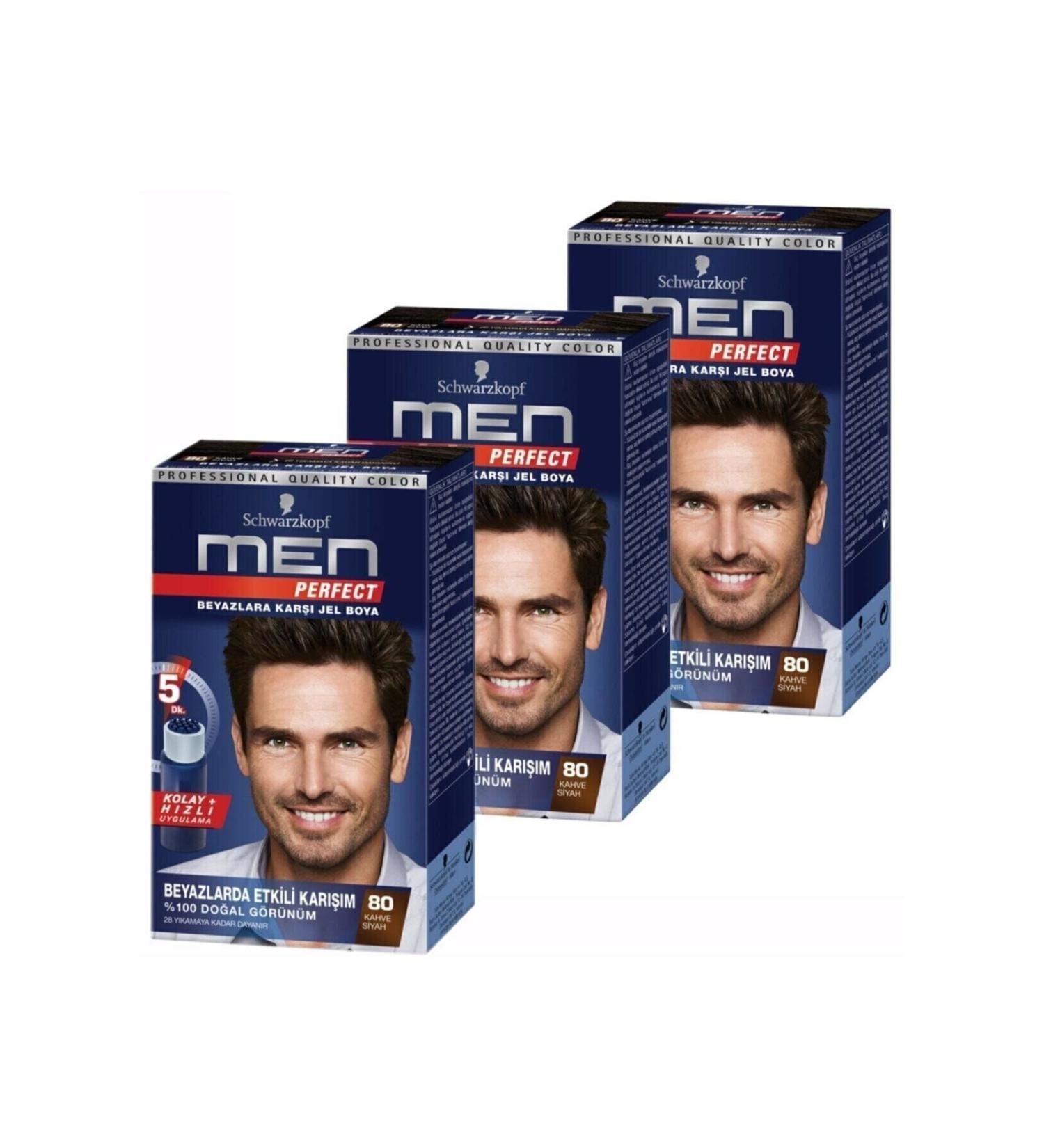 Schwarzkopf Men Perfect Brown Black 80 Hair Dye 3 Pieces