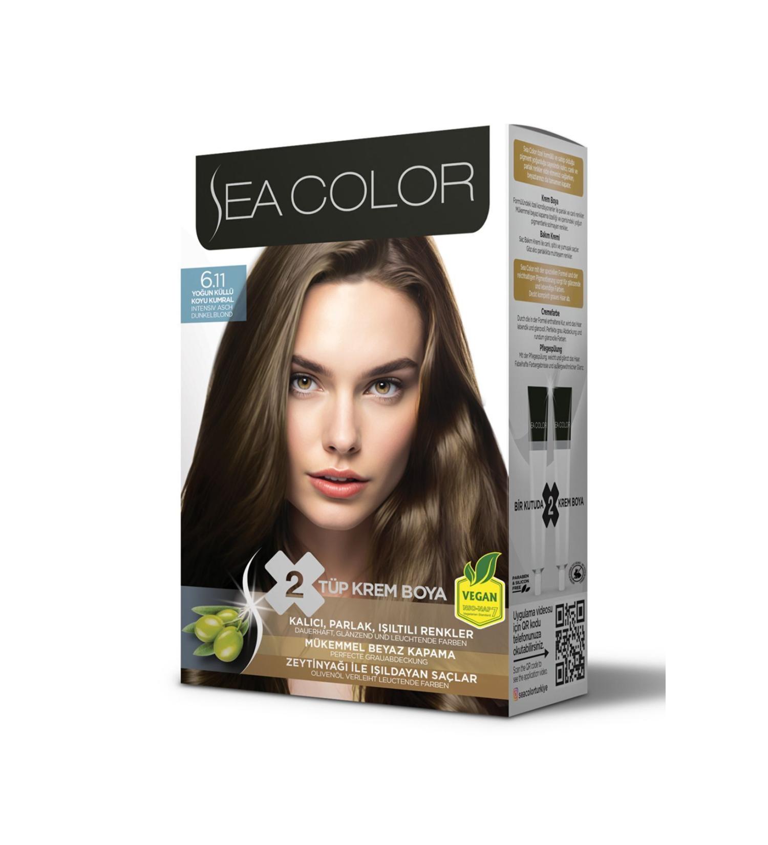 seacolor Sea color hair dye INTENSIVE ASH BLONDE 6/11 perfect white coverage 2 tubes
