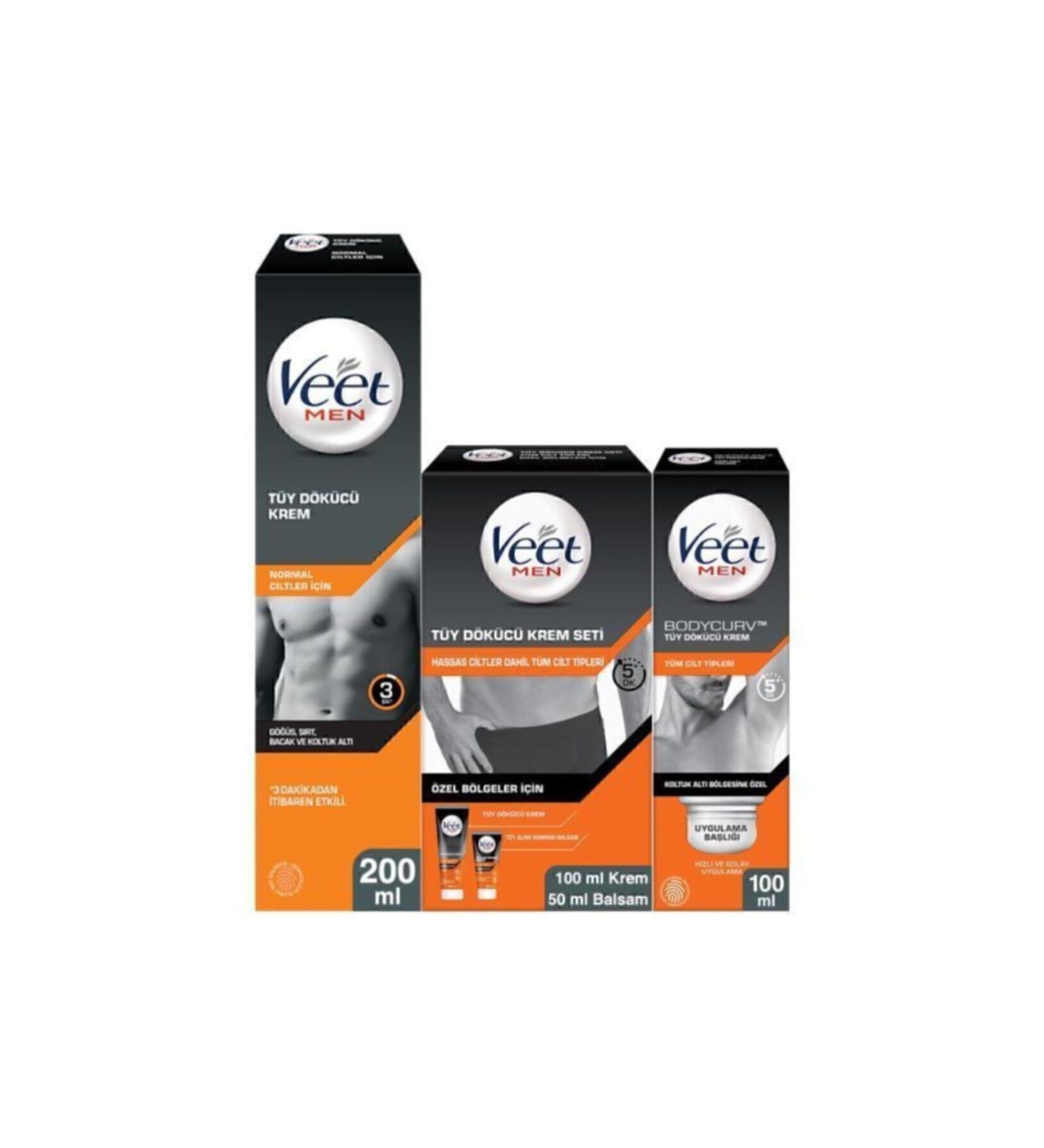 Veet Men Hair Removal Cream Set Normal 200ml + Underarm Special 100ml + Cream Set for Private Area 100&50ml - Buy Online on GoSupps.com