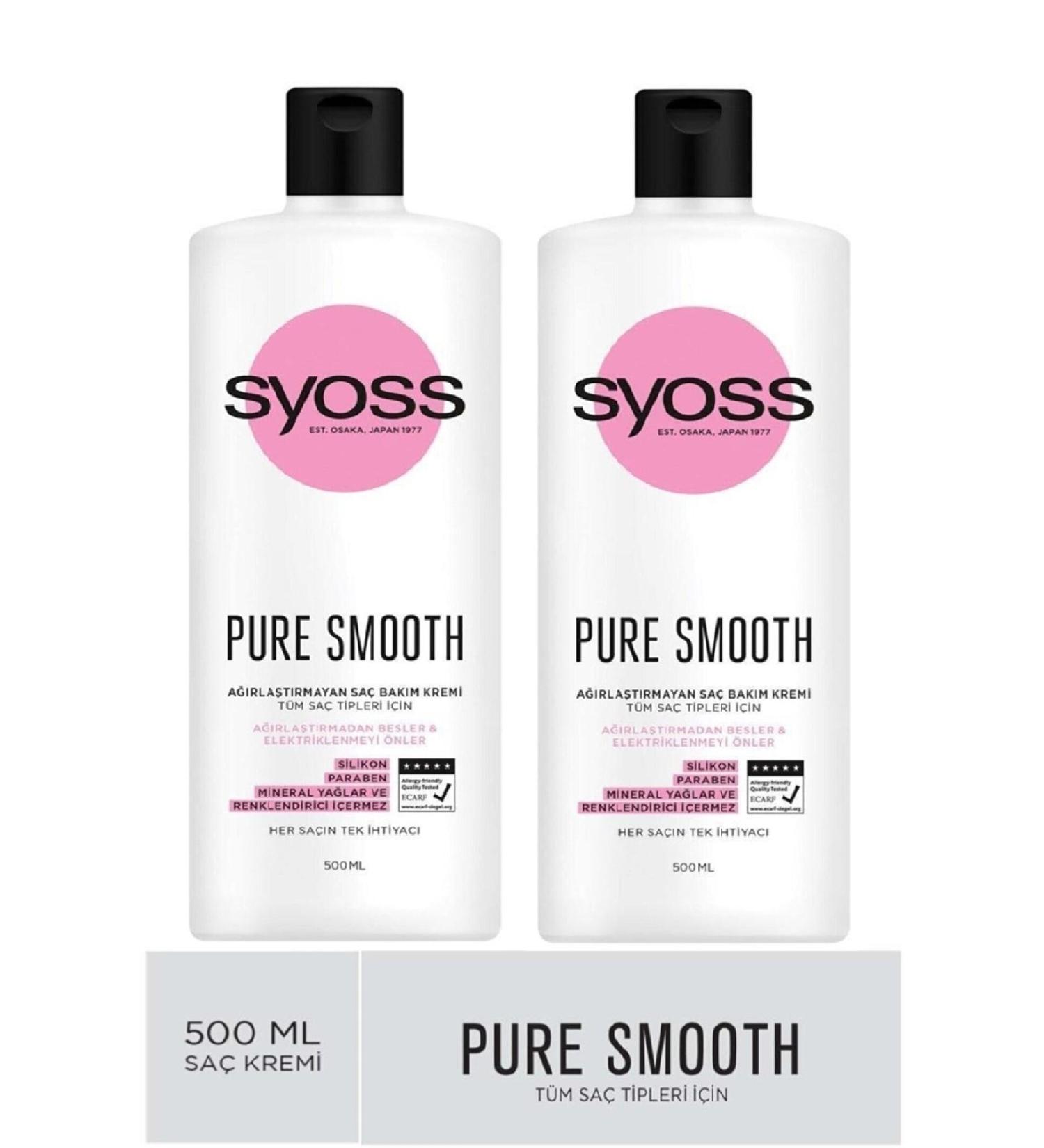 Syoss Pure Smooth Nourishing & Anti-frizz Hair Care Cream 500 Ml X 2 Pieces