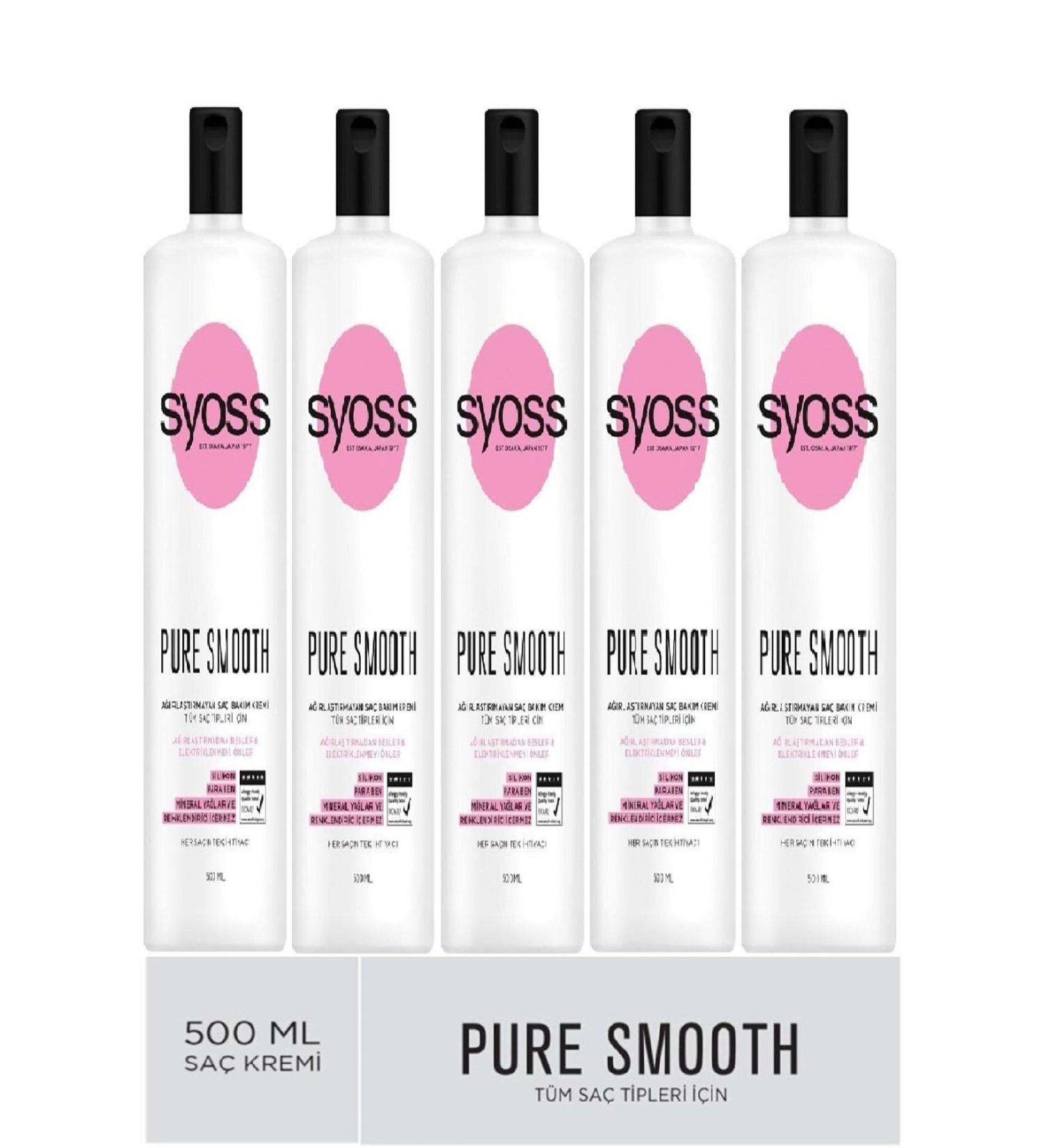 Syoss Pure Smooth Nourishing & Anti-frizz Hair Care Cream 500 Ml X 5 Pieces