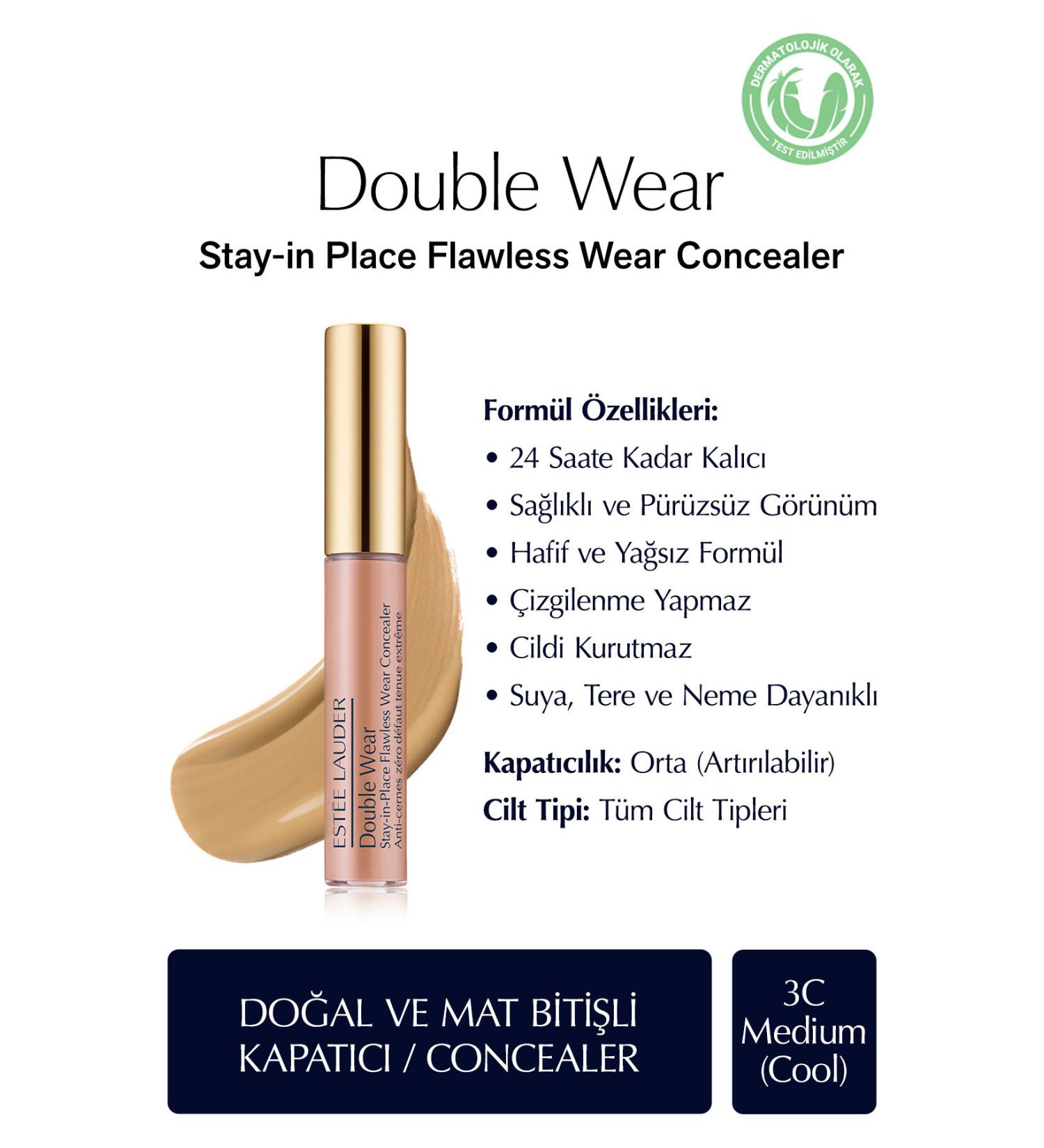 Estee Lauder Concealer - Double Wear Stay-in-Place Flawless Wear Concealer - Color: 3C Medium (Cool) 7ml - Buy Online on GoSupps.com