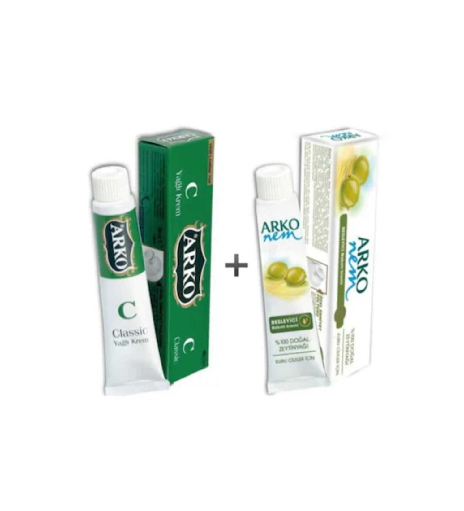 Arko 2 Pieces Natural Olive Oil Hand and Body Care Cream 20 cc