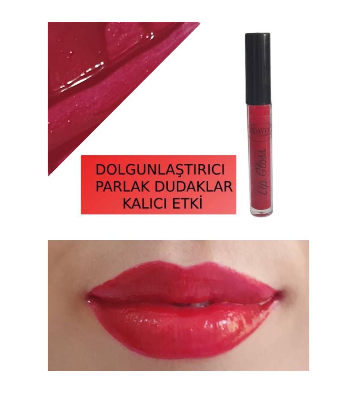 EDWOL Make Up Liquid Shining Plumping Glossy Lips Gloss Red Lipstick - Buy Online on GoSupps.com