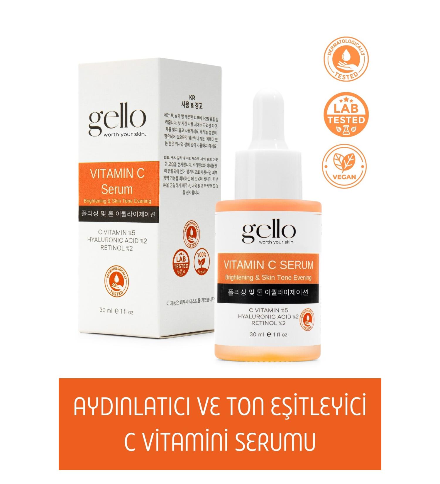 GELLO Vitamin C Tone Equalizing Serum (Retinol 2% + Vitamin C 5%) - Buy Online on GoSupps.com