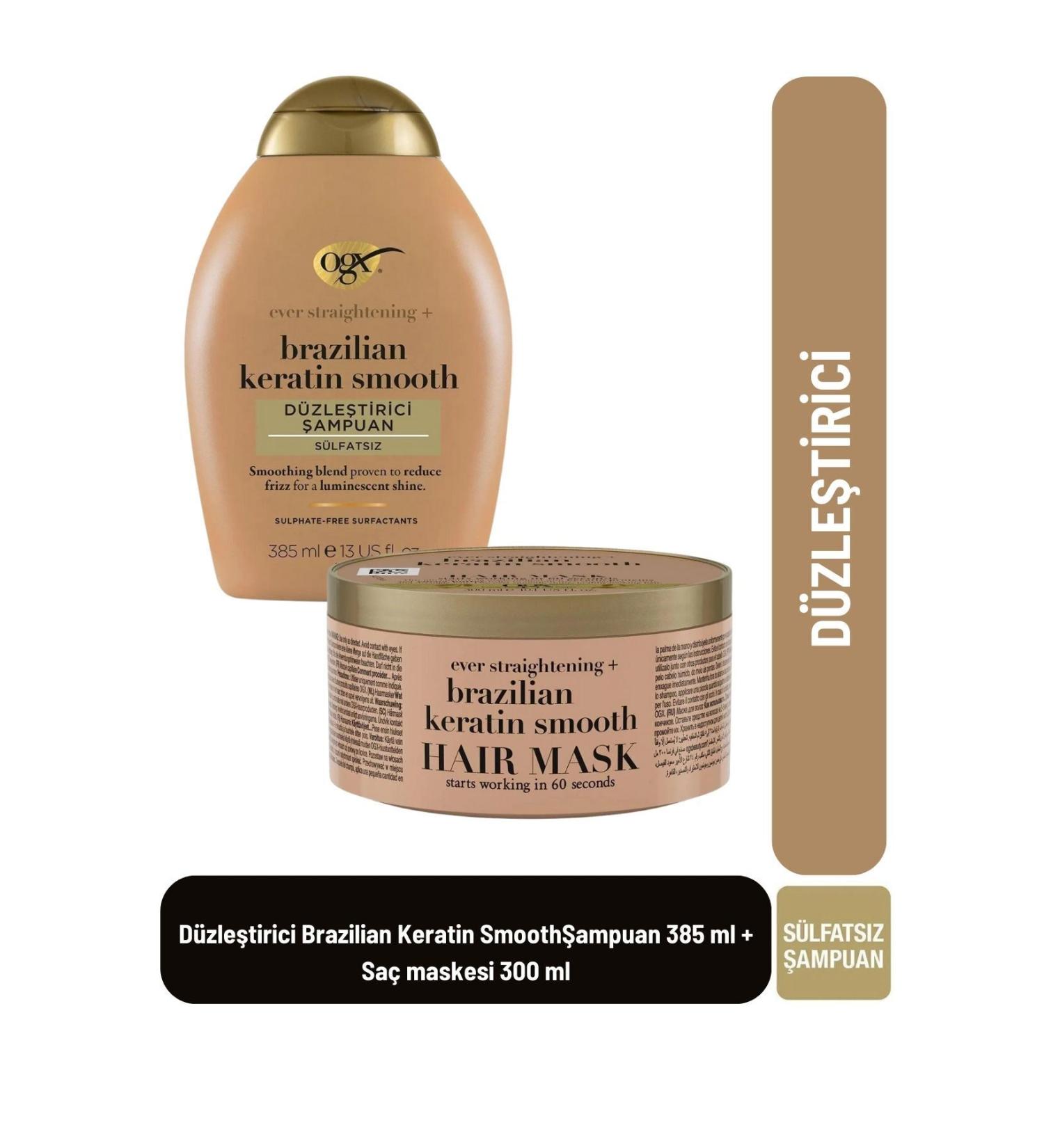 OGX Brazilian Keratin Smooth Shampoo 385 ml + Hair Mask 300 ml
