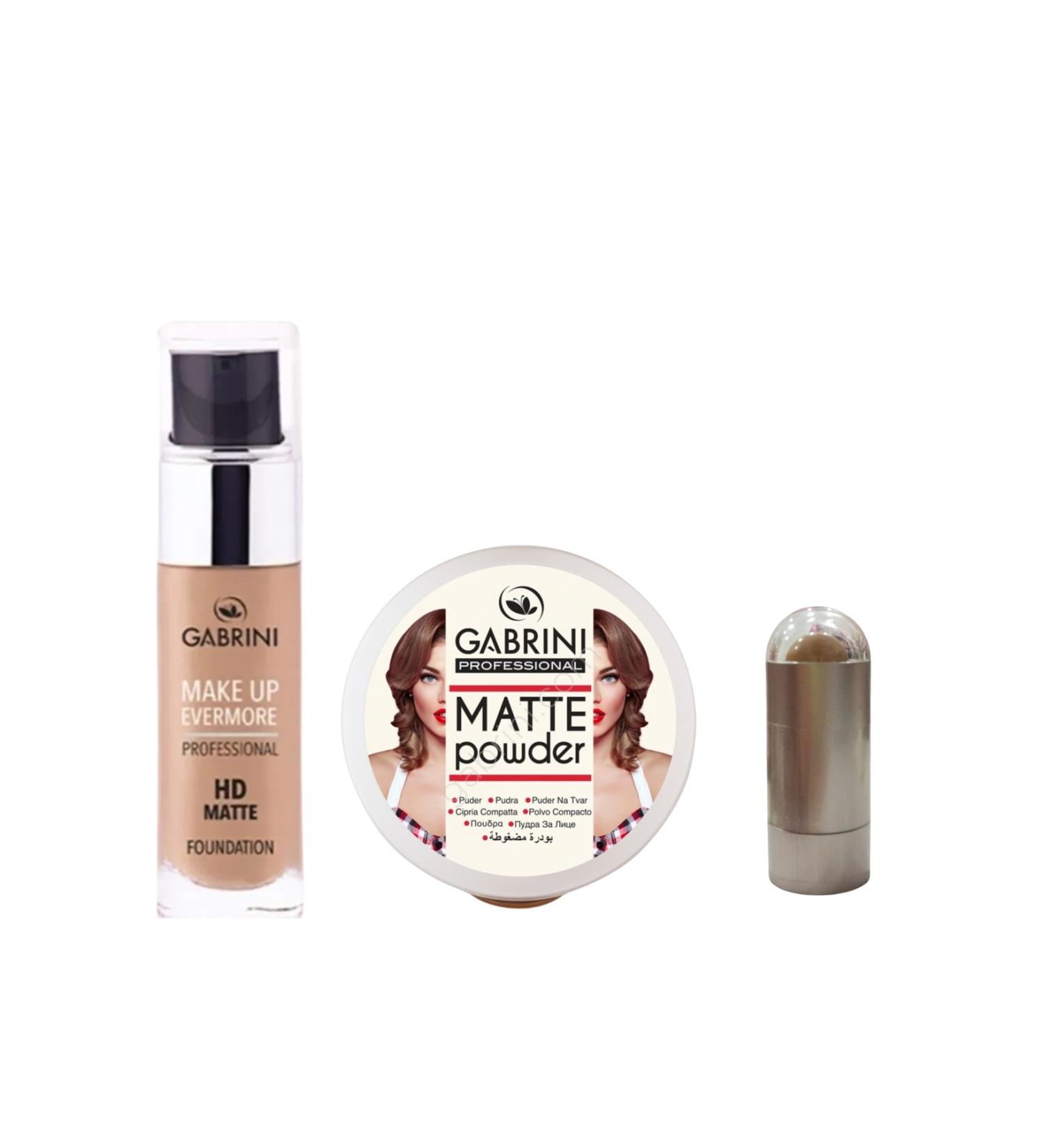 Gabrini Mat Professional Hd Matte Foundation No: 2 + Matte Powder No: 2 + Stick Concealer Gift