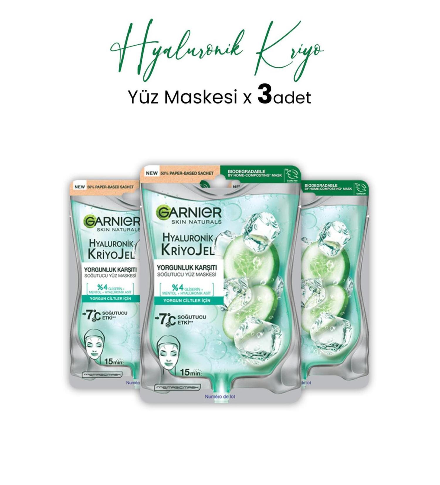 Garnier Cooling Face Mask Hyaluronic Cryo Gel 27 gr X 3 Pcs