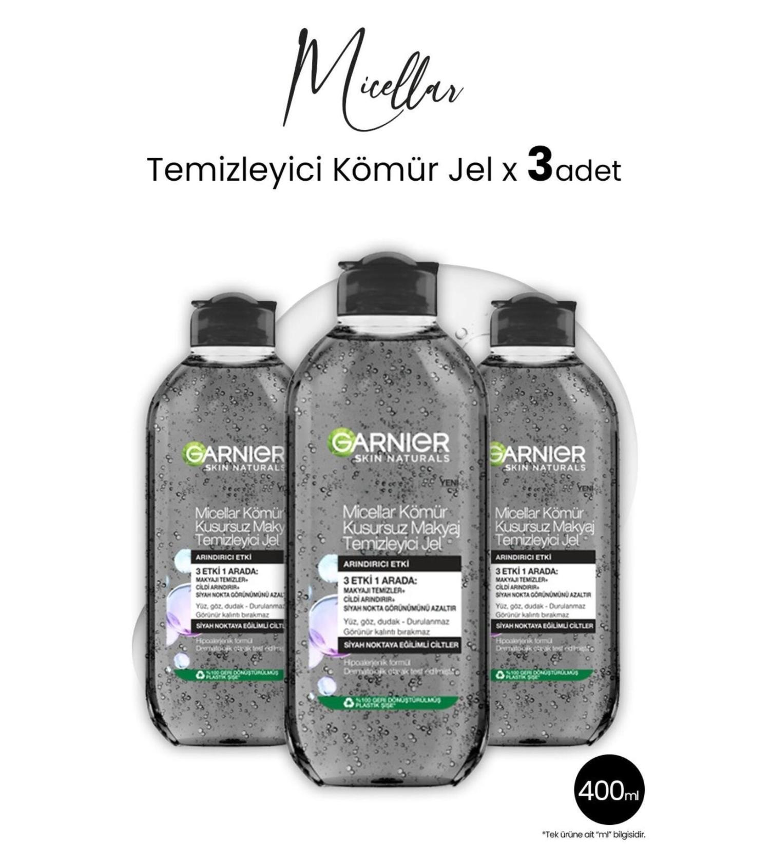 Garnier Micellar Make-Up Remover Gel Charcoal 400 ml x 3 Pcs