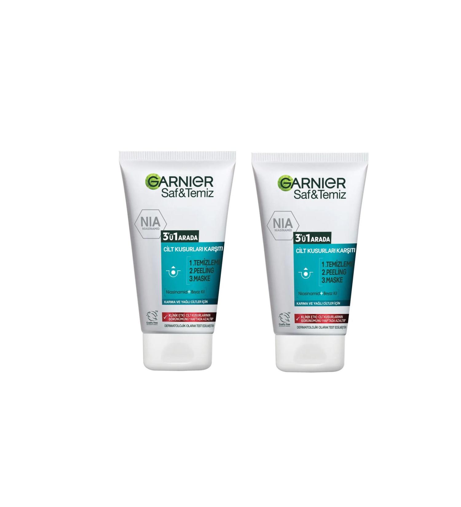 Garnier Pure & Clean Peeling 3 in 1 Cleansing Mask 150 ml (Two Pieces)