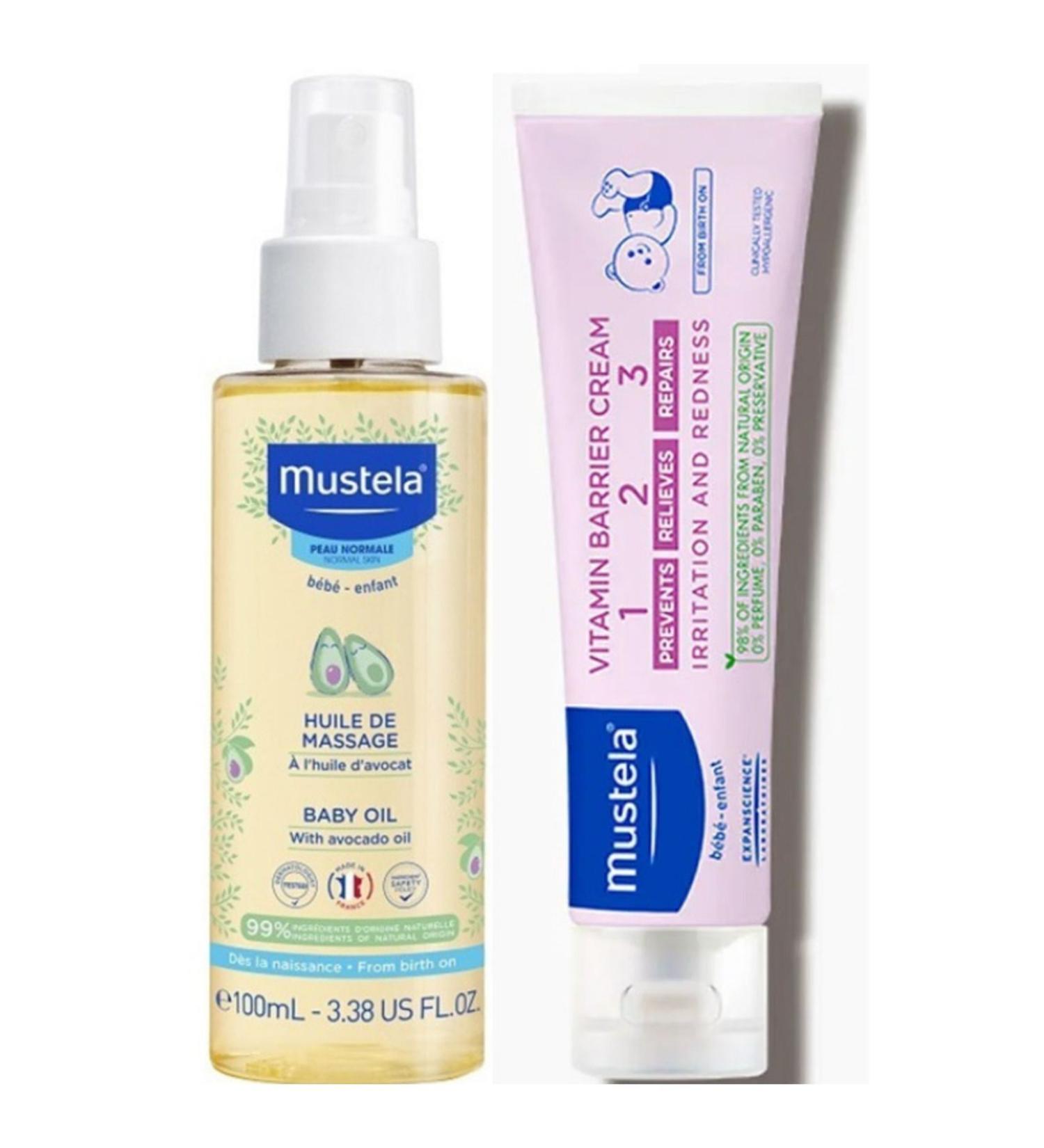 Mustela Baby Care Massage Oil 100ml - Mustela Vitamin Barrier 1-2-3 Cream 100ml