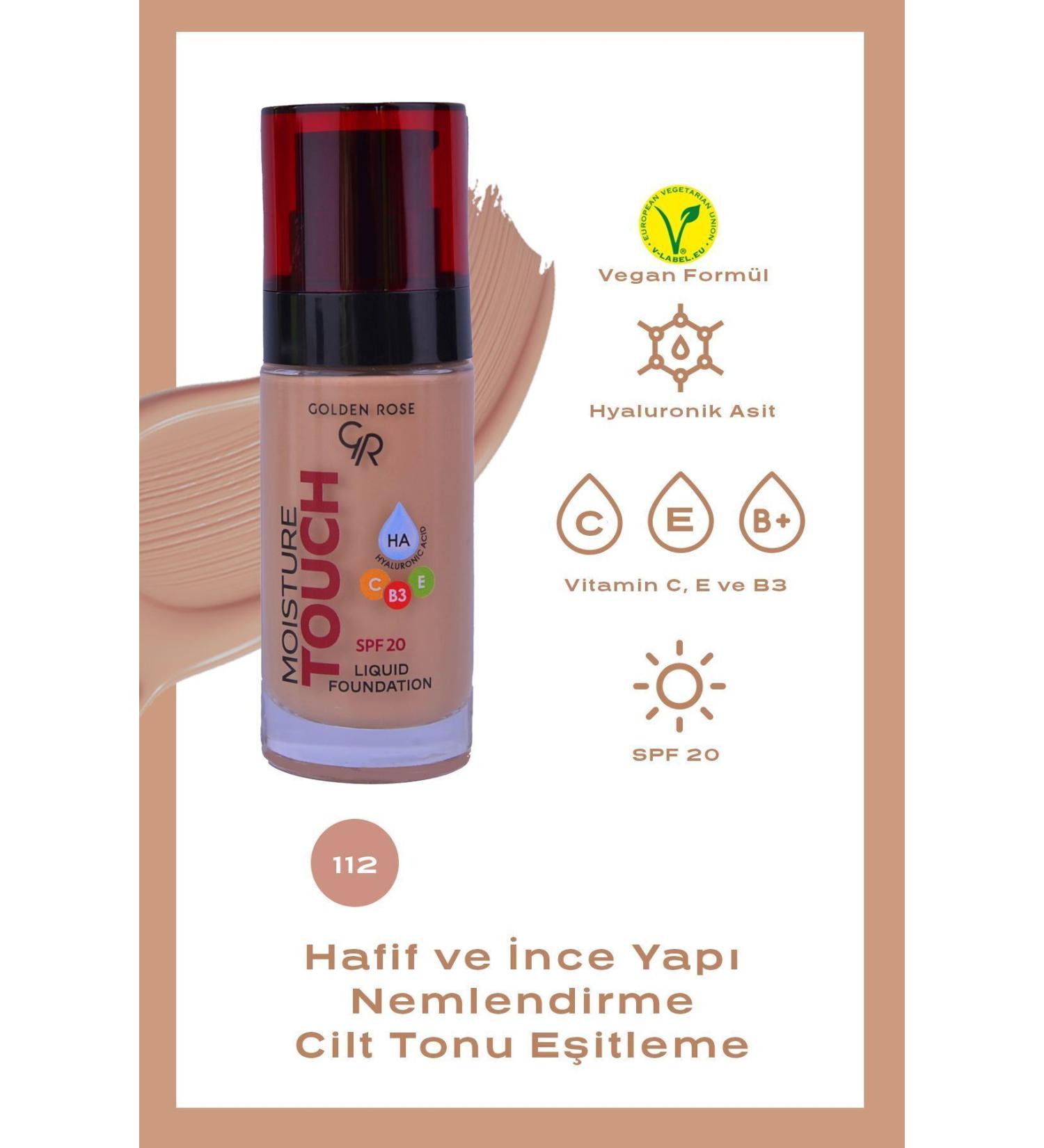 Golden Rose Moisture Touch Liquid Foundation Spf20 No: 112 Moisturizing Foundation - 8691190533779 - Buy Online on GoSupps.com