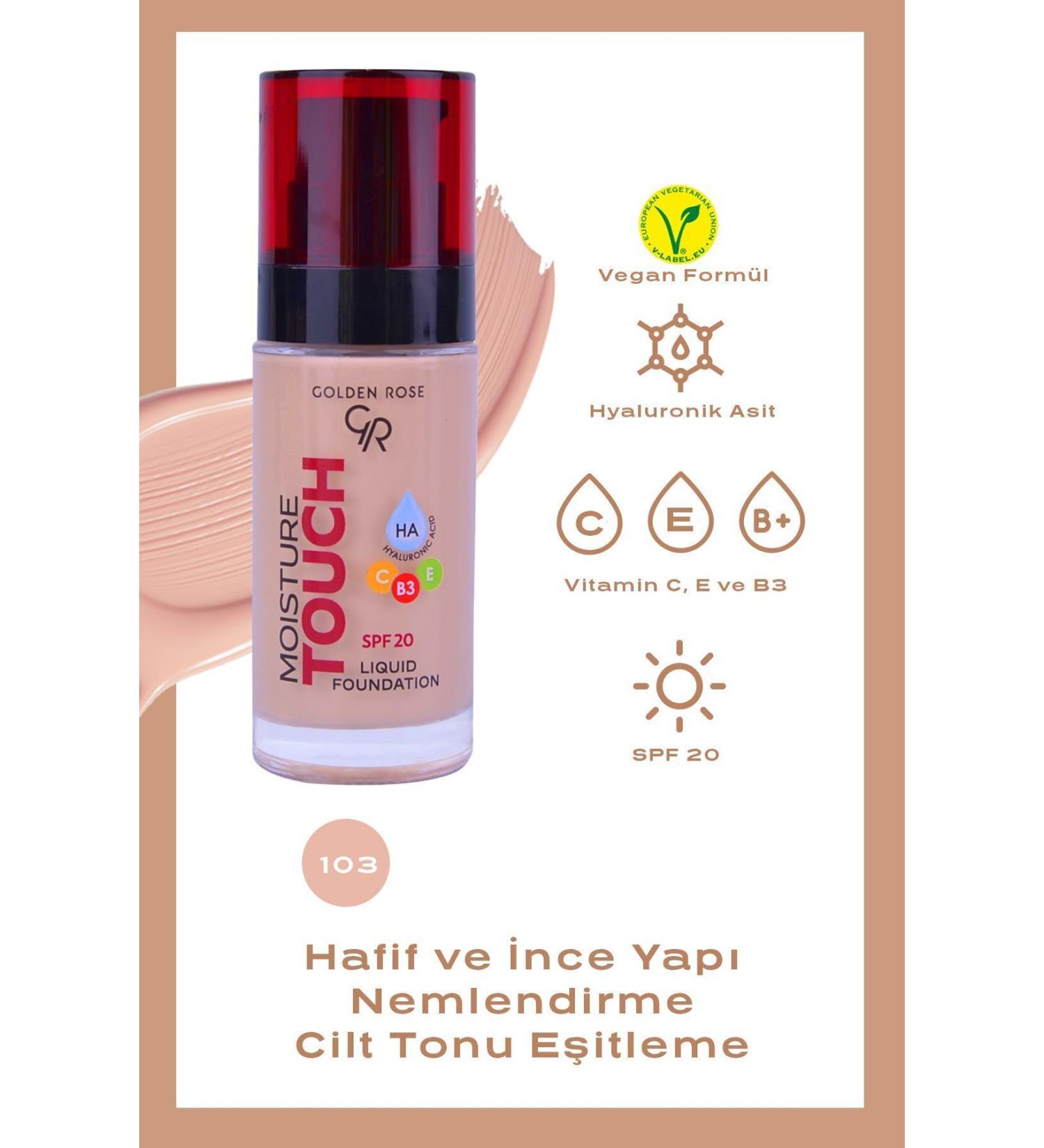 Golden Rose Moisture Touch Liquid Foundation Spf20 No: 103 Moisturizing Foundation - 8691190533687 - Buy Online on GoSupps.com