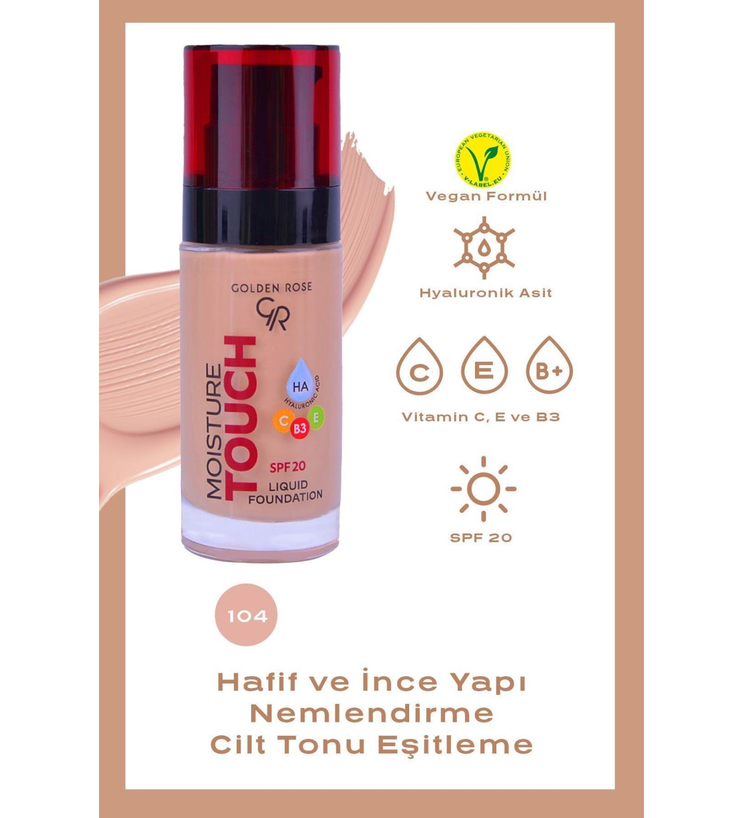 Golden Rose Moisture Touch Liquid Foundation Spf20 No: 104 Moisturizing Foundation - 8691190533694 - Buy Online on GoSupps.com
