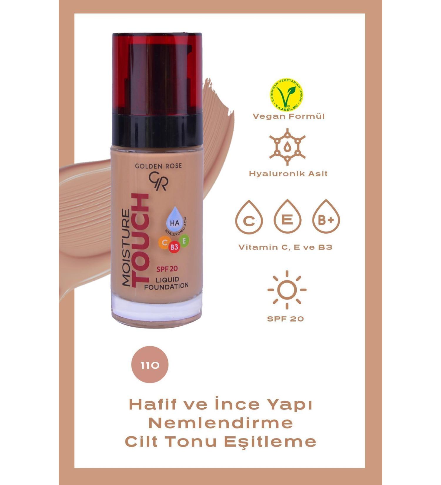 Golden Rose Moisture Touch Liquid Foundation Spf20 No: 110 Moisturizing Foundation - 8691190533755 - Buy Online on GoSupps.com
