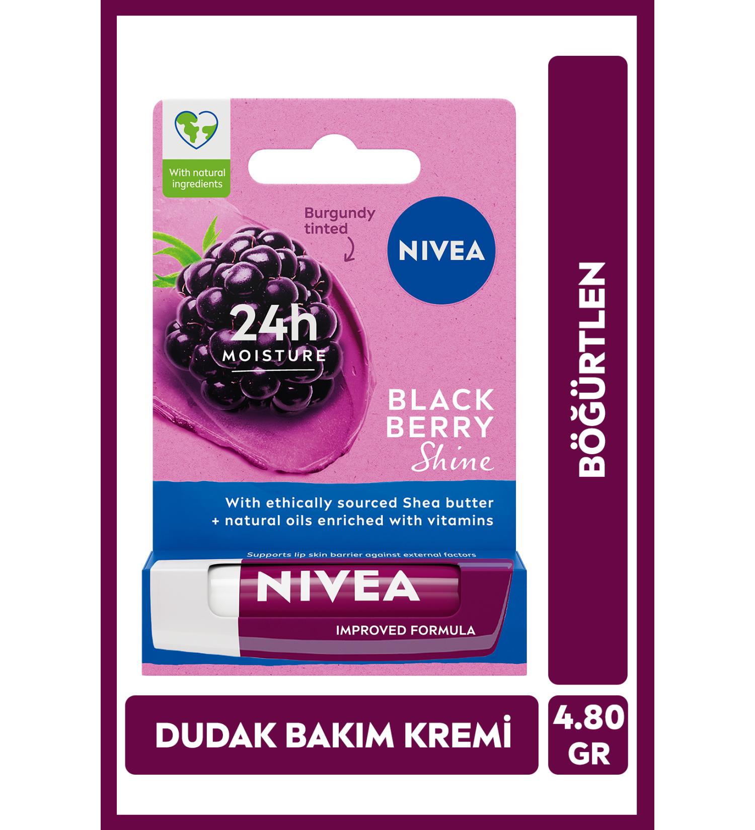 NIVEA Blackberry Lip Care Cream and Gloss 4.8gr Moisturizing Light Burgundy Shimmer Smooth Lip - Buy Online on GoSupps.com