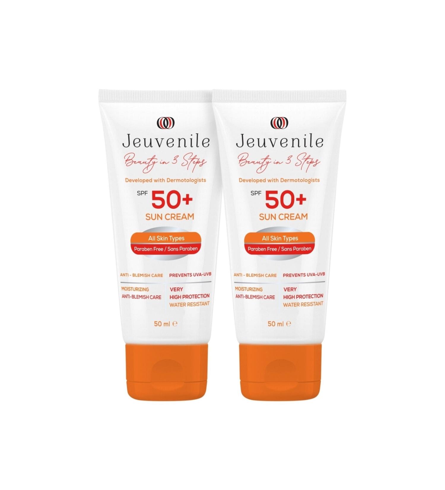 Jeuvenile Set of 2 - SPF 50+ Very High Protection Sun Cream - Anti-Stain (UVA/UVB Filter Antioxidants)