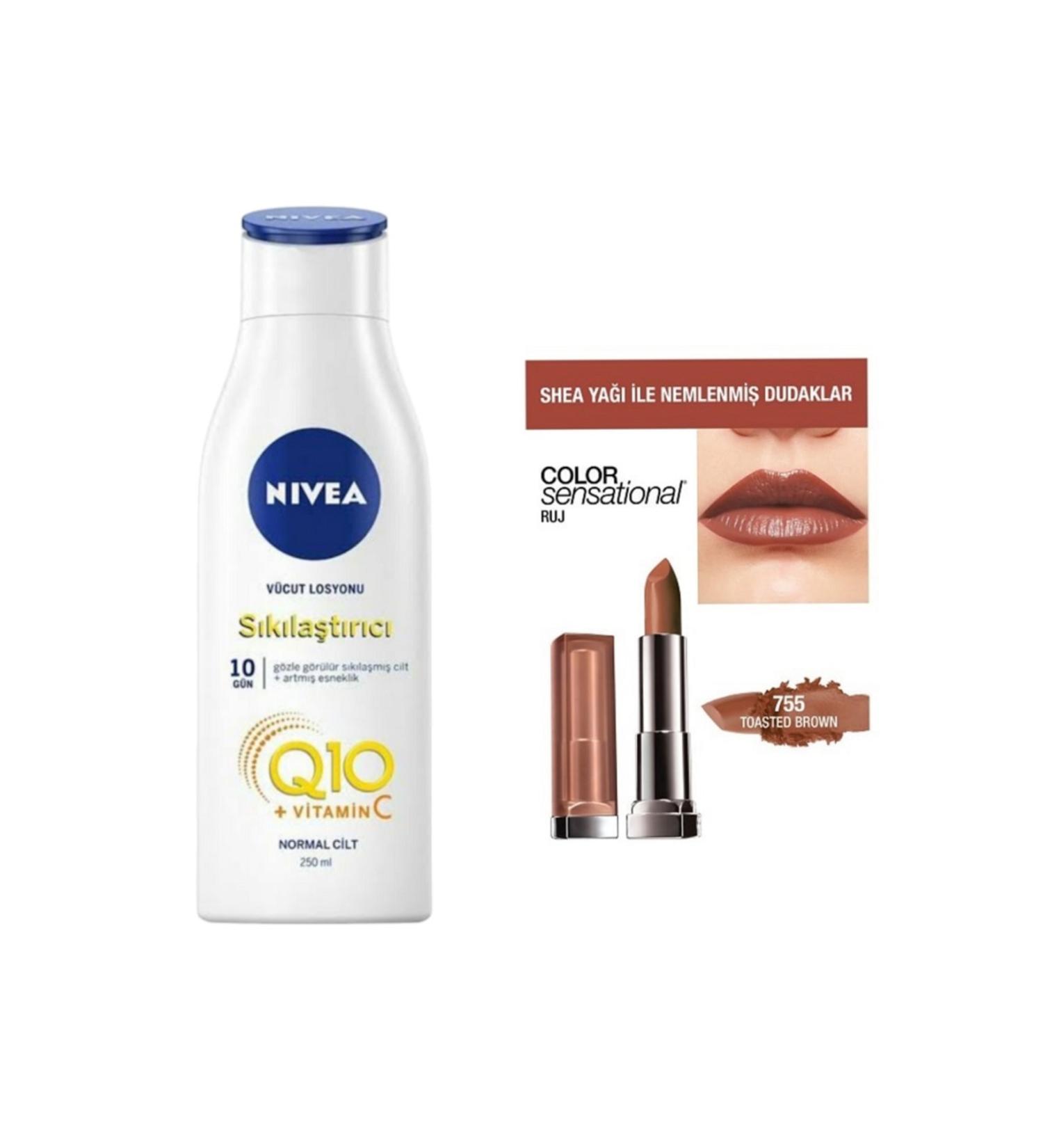 NIVEA Vitamin C Q10 Firming Body Lotion + 755 Toasted Brown Lipstick Set - Buy Online on GoSupps.com