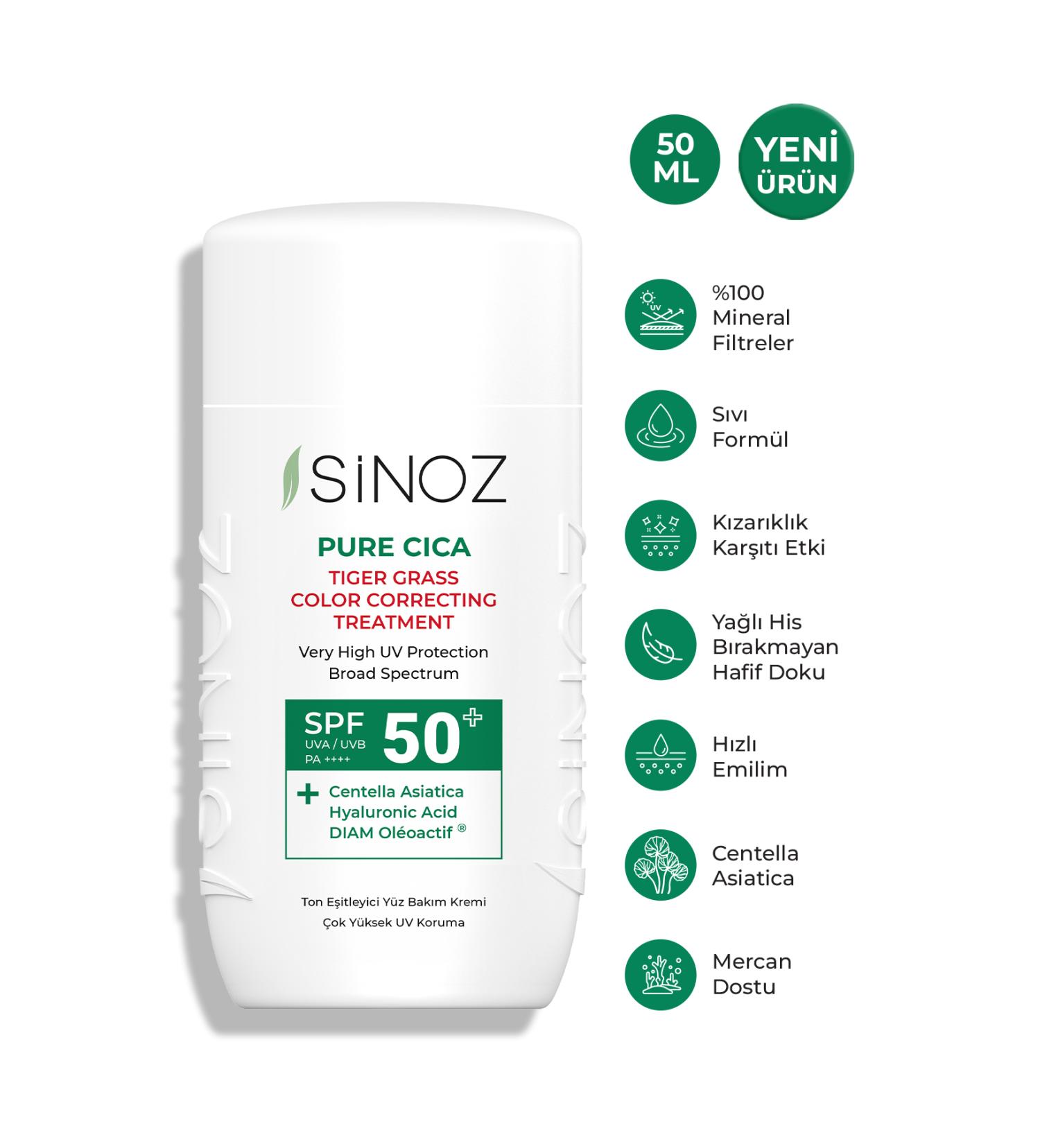 Sinoz Pure Cica Instant Tone Equalizing and Repairing Face Care Cream - New Generation Mineral Sun Filter Spf50 - Buy Online on GoSupps.com