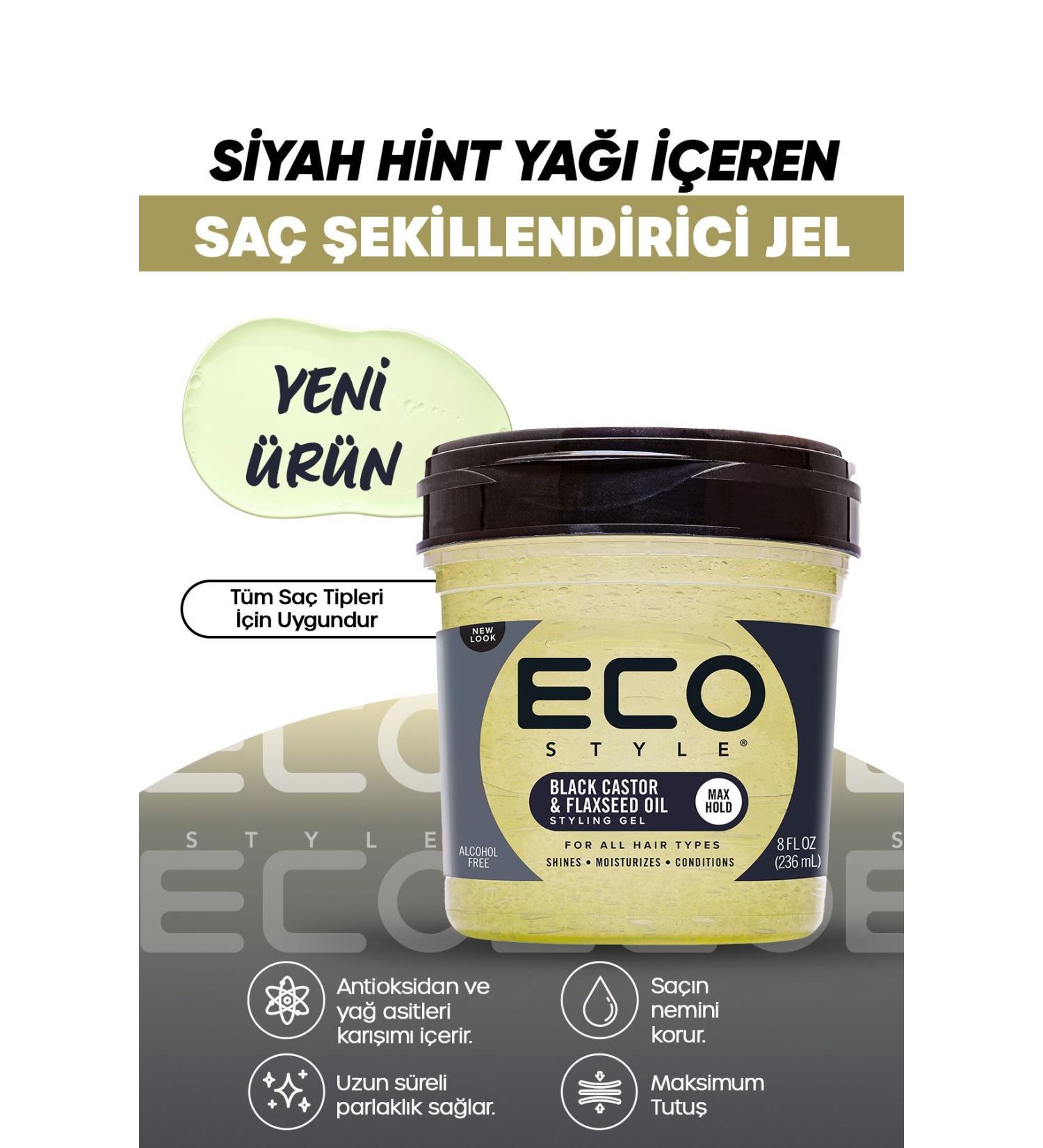 ECO Style Black Castor Oil & Linseed Oil Hair Styling Gel 236ml Black Castor Oil Styling Gel - Buy Online on GoSupps.com