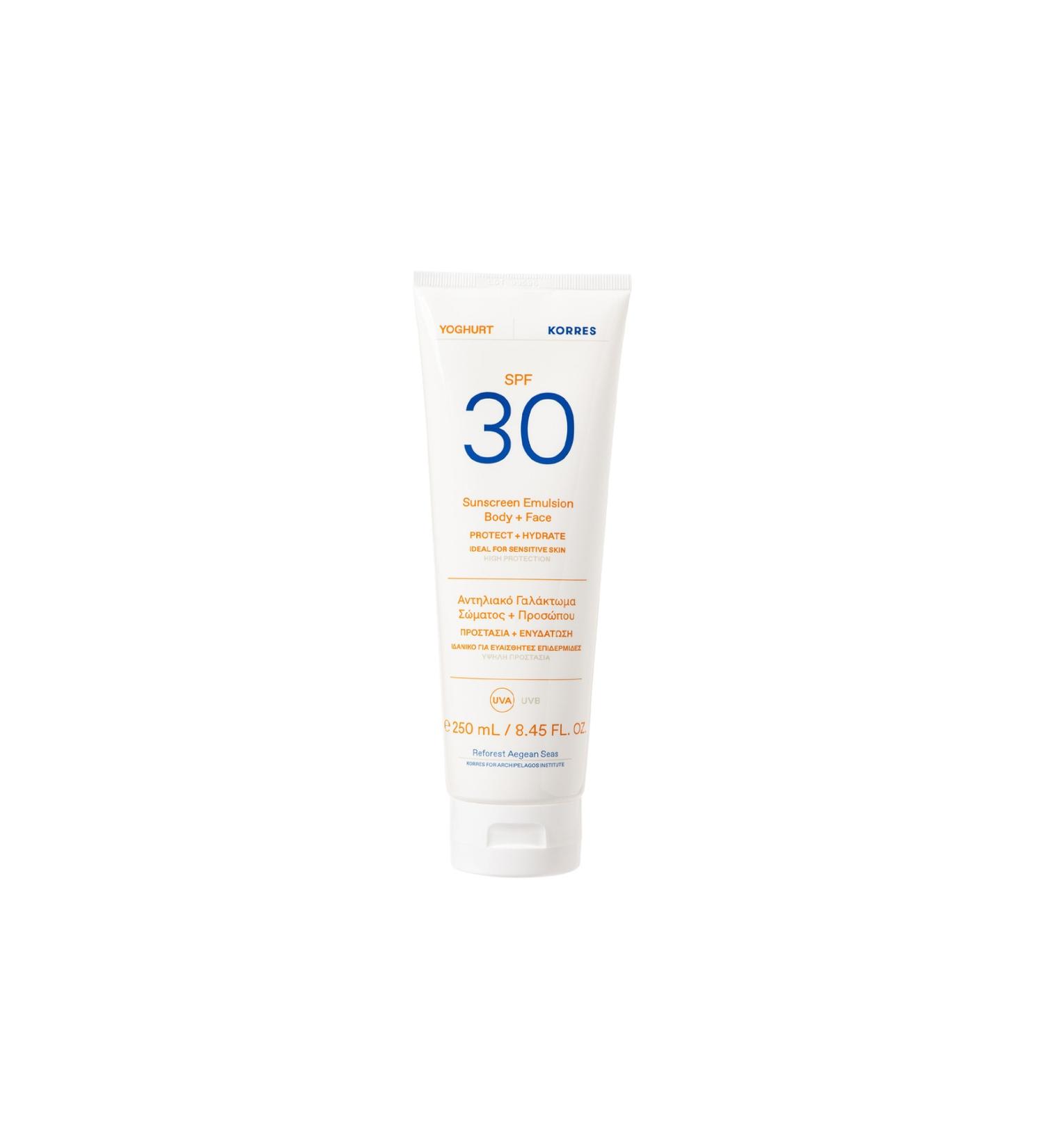 Korres Natural Protein Source Yoghurt Sunscreen SPF 30+ Face and Body Sun Cream 250 Ml.