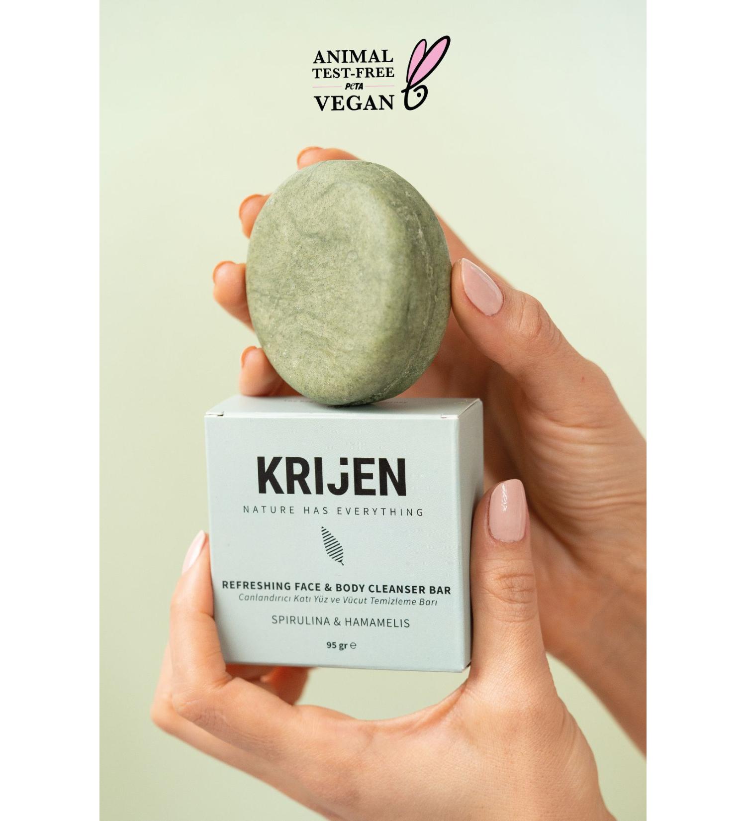 Krijen Revitalizing Effective Spirulina & Hamamelis Face and Body Cleansing Bar 95 Gr - Buy Online on GoSupps.com